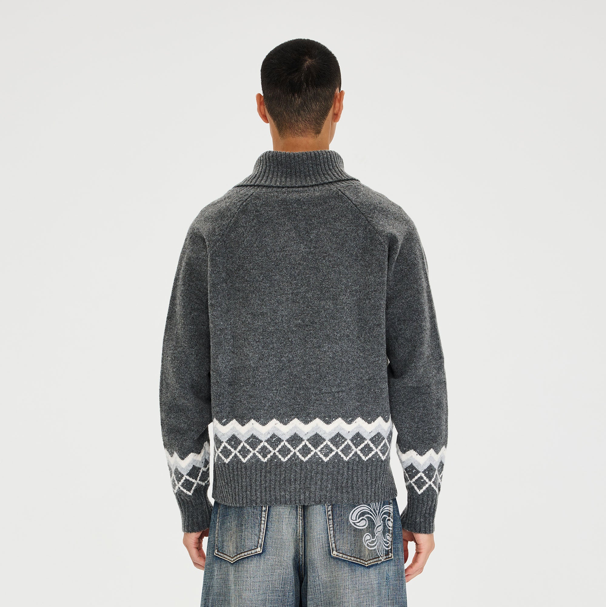 CATSSTAC Nordic Pattern Hem Shawl Collar Sweater, premium urban and streetwear designers apparel on PROJECTISR.com, CATSSTAC