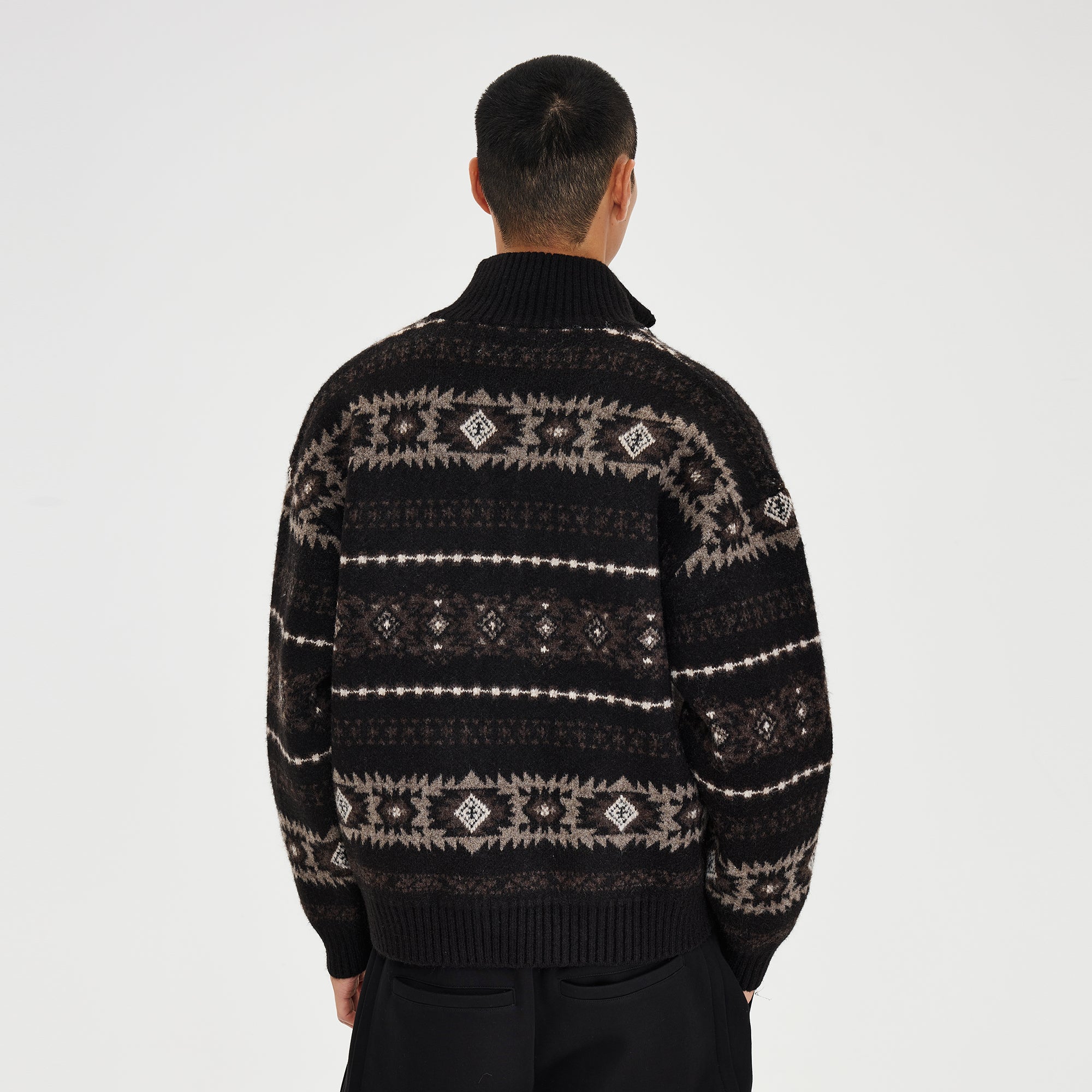 CATSSTAC Geometry Jacquard Zip-Up Cardigan