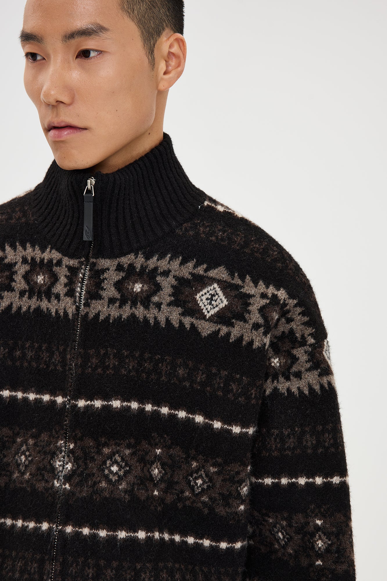CATSSTAC Geometry Jacquard Zip-Up Cardigan