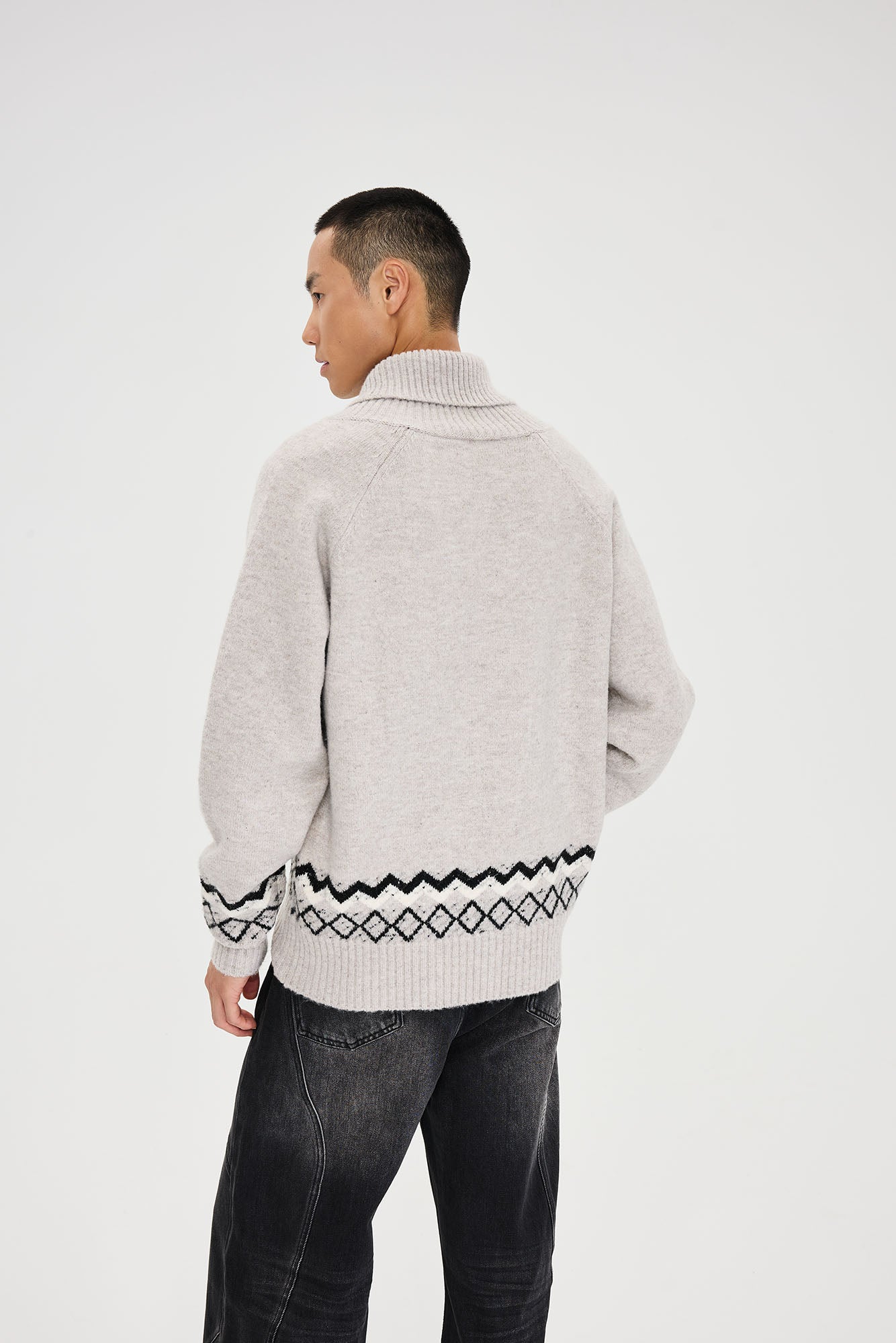 CATSSTAC Nordic Pattern Hem Shawl Collar Sweater, premium urban and streetwear designers apparel on PROJECTISR.com, CATSSTAC