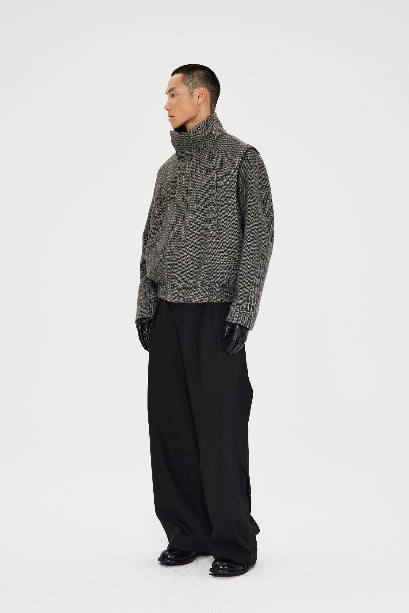 CATSSTAC Herringbone Wool-Blend Stand Collar Jacket, premium urban and streetwear designers apparel on PROJECTISR.com, CATSSTAC