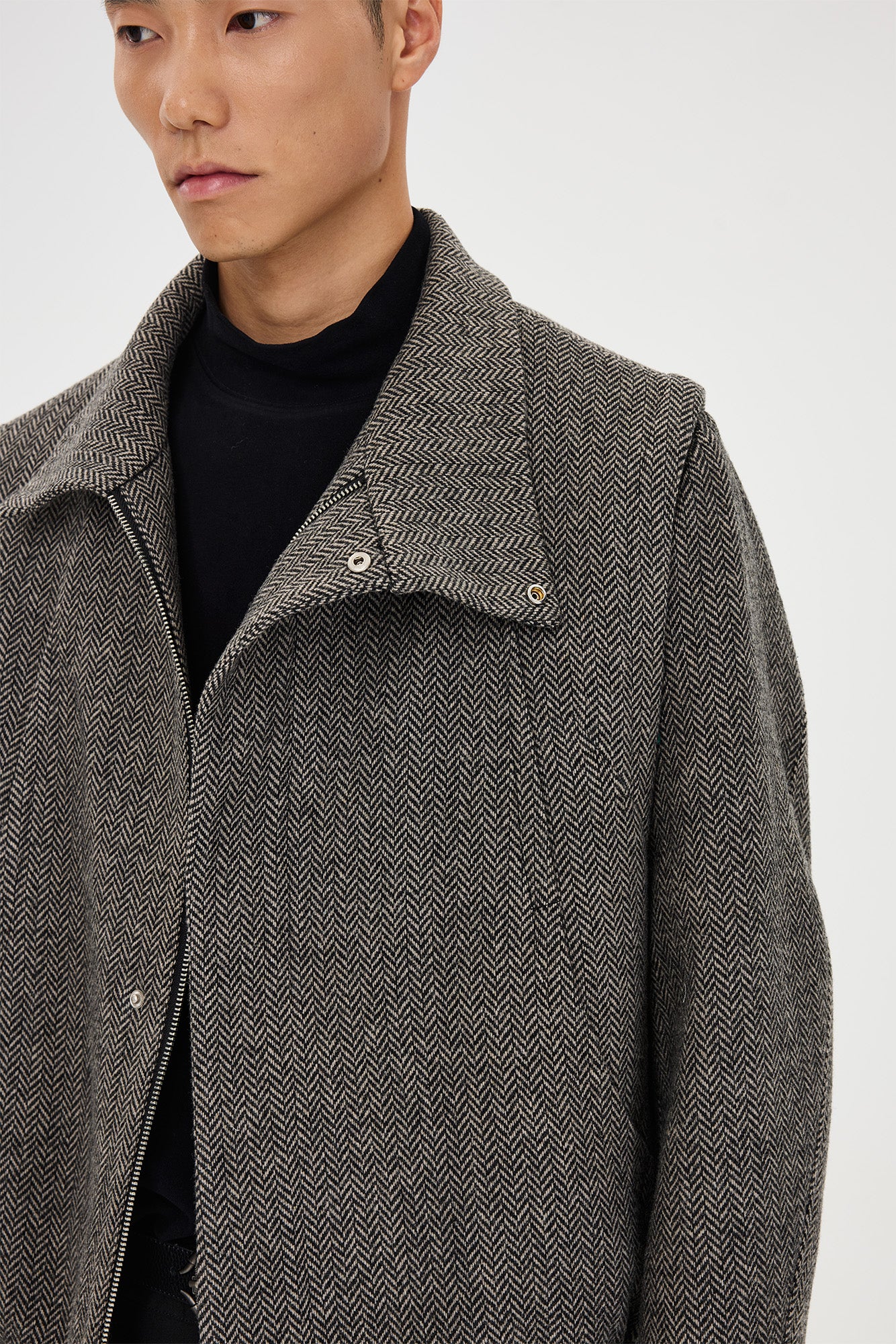 CATSSTAC Herringbone Wool-Blend Stand Collar Jacket, premium urban and streetwear designers apparel on PROJECTISR.com, CATSSTAC