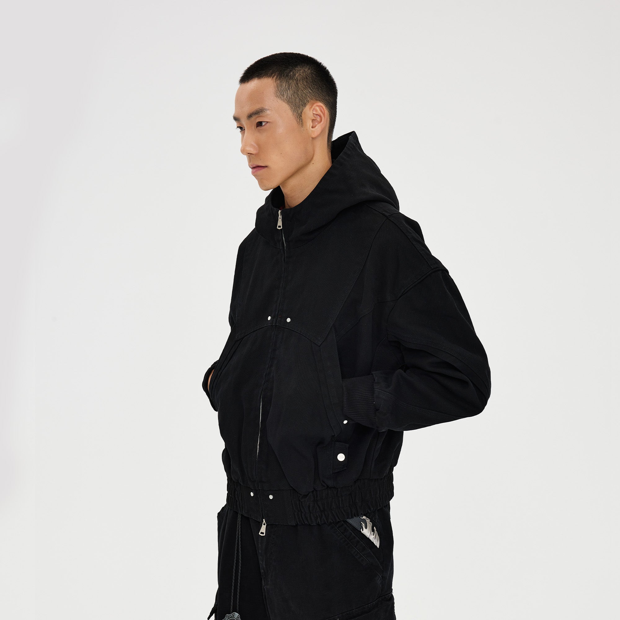 CATSSTAC Structured Panel Studded Hooded Jacket, premium urban and streetwear designers apparel on PROJECTISR.com, CATSSTAC
