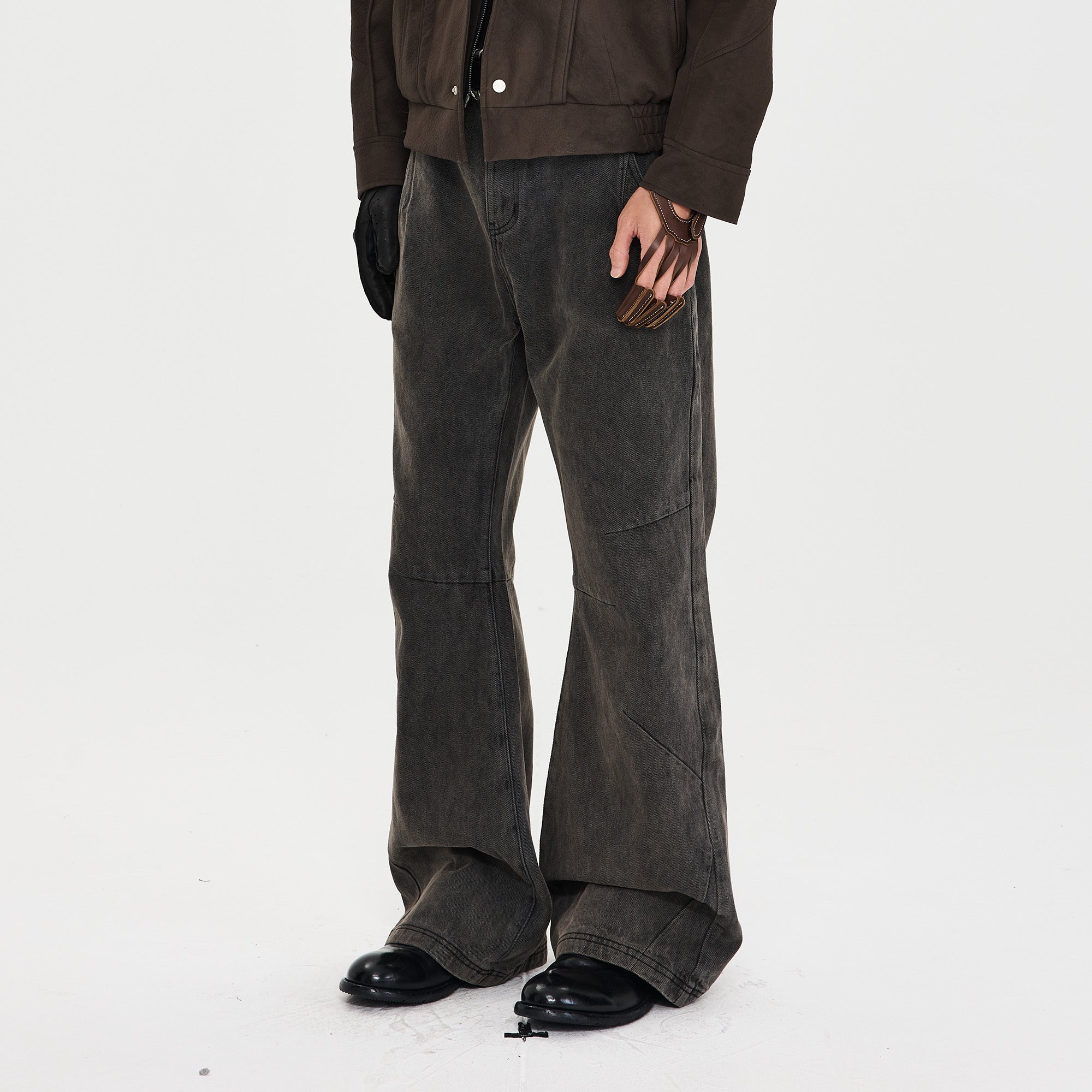 CATSSTAC Rust-Wash Distressed Flared Jeans, premium urban and streetwear designers apparel on PROJECTISR.com, CATSSTAC