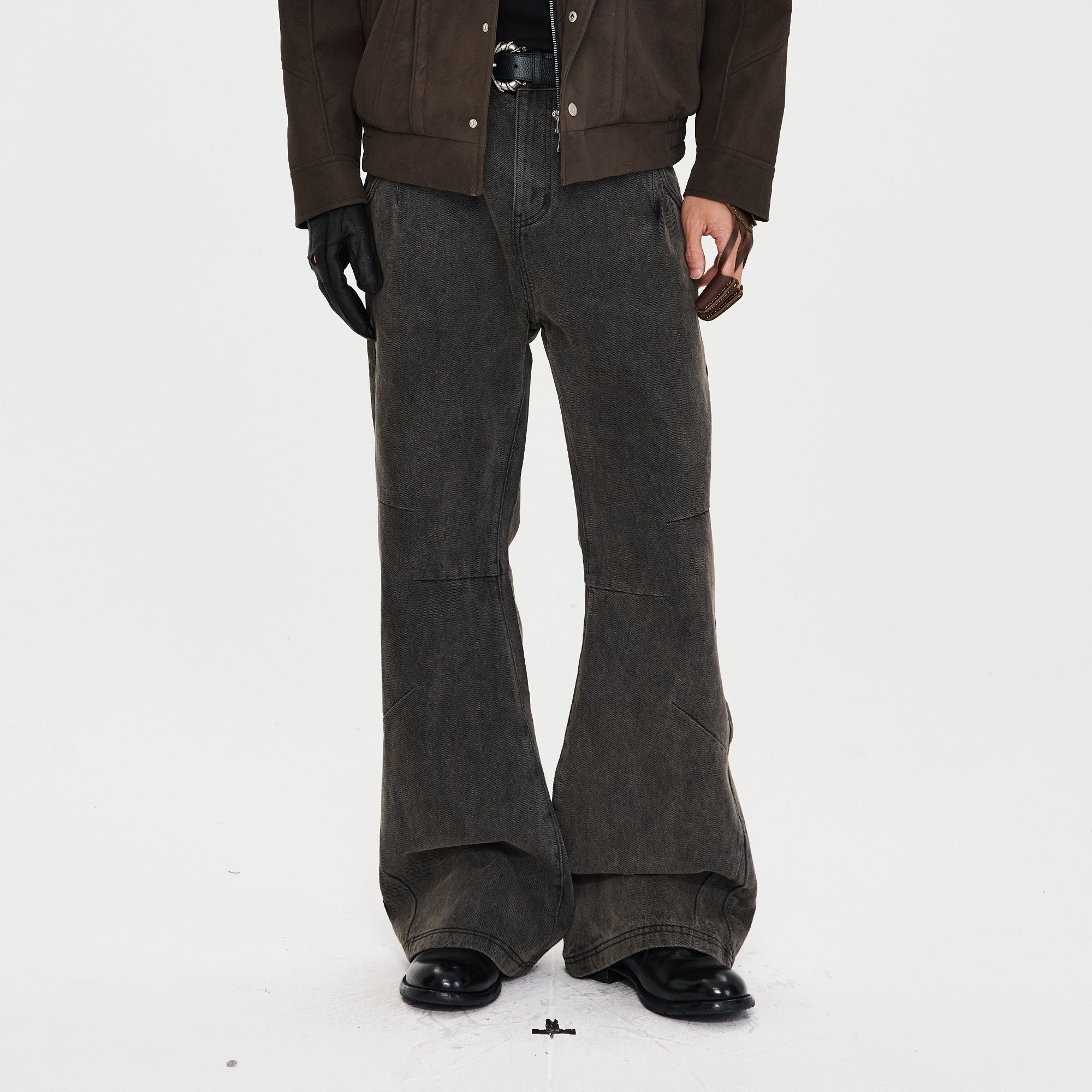 CATSSTAC Rust-Wash Distressed Flared Jeans, premium urban and streetwear designers apparel on PROJECTISR.com, CATSSTAC