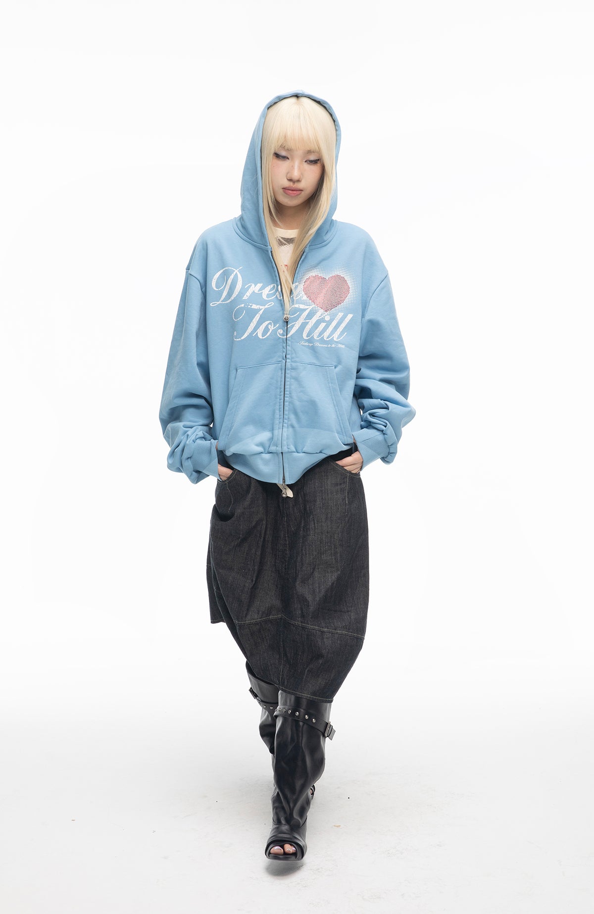 SADSOUP Dreamy Heart Print Zip-Up Hoodie