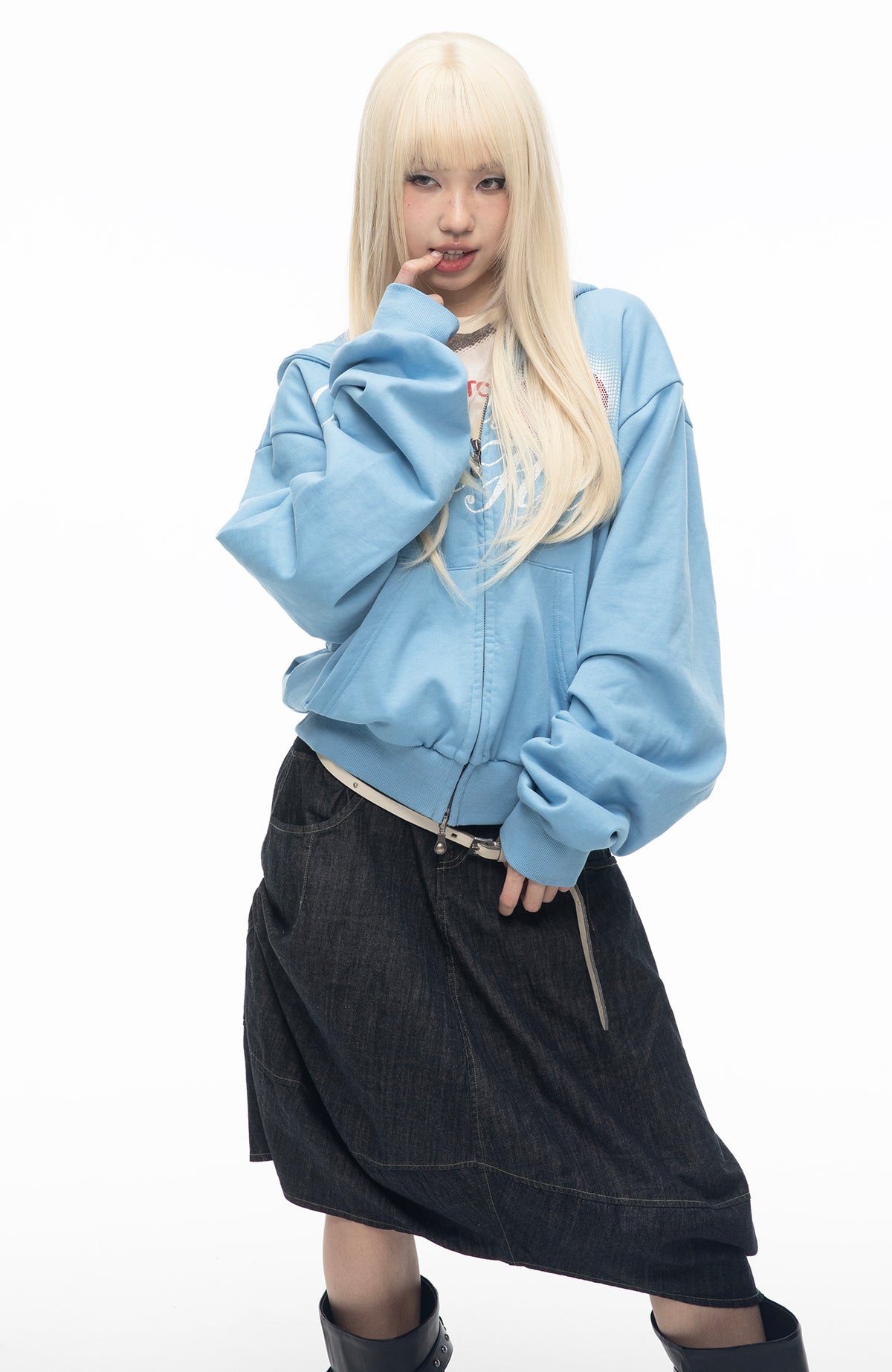 SADSOUP Dreamy Heart Print Zip-Up Hoodie
