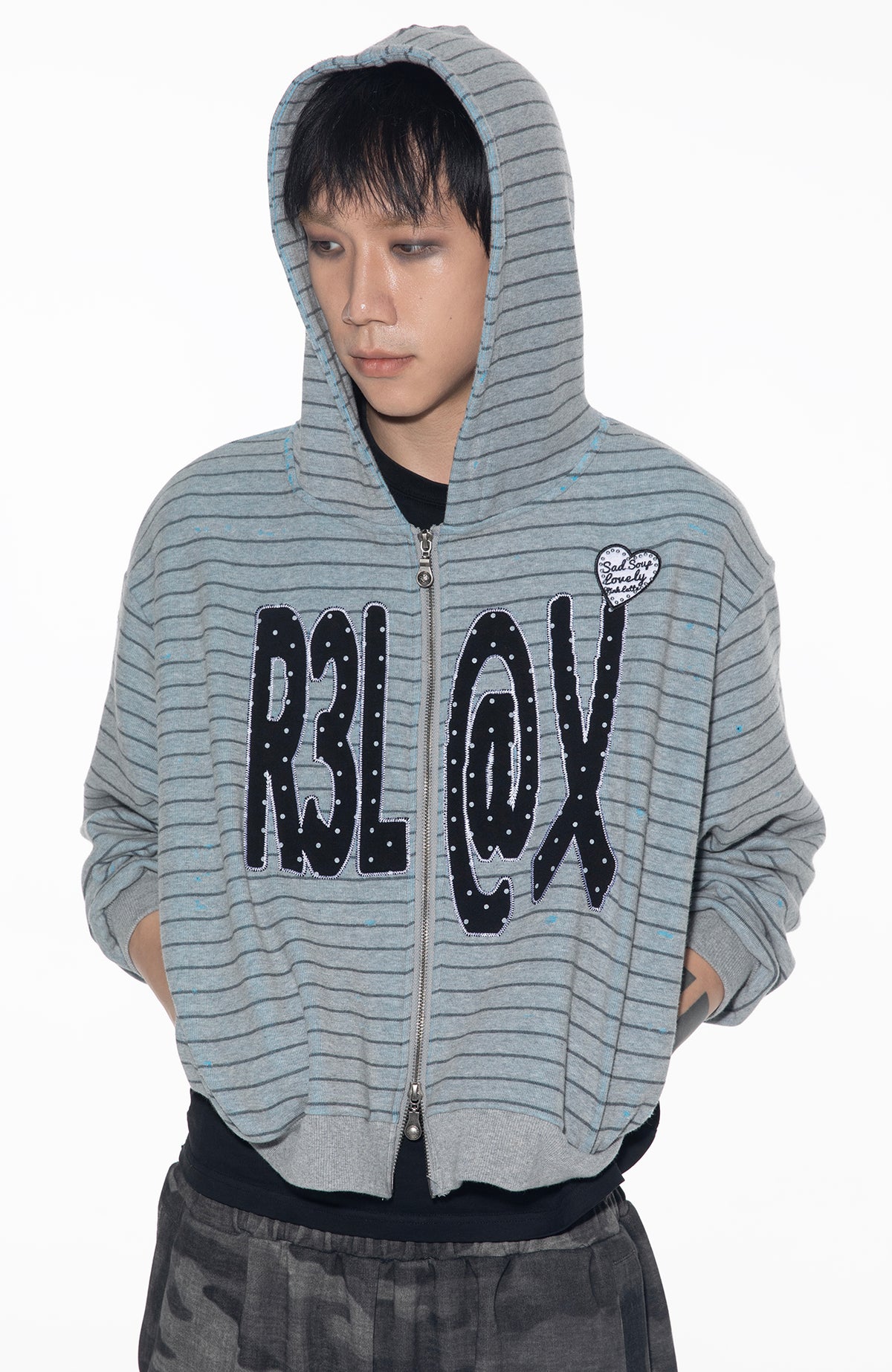 SADSOUP Striped Patchwork Zip-Up Hoodie
