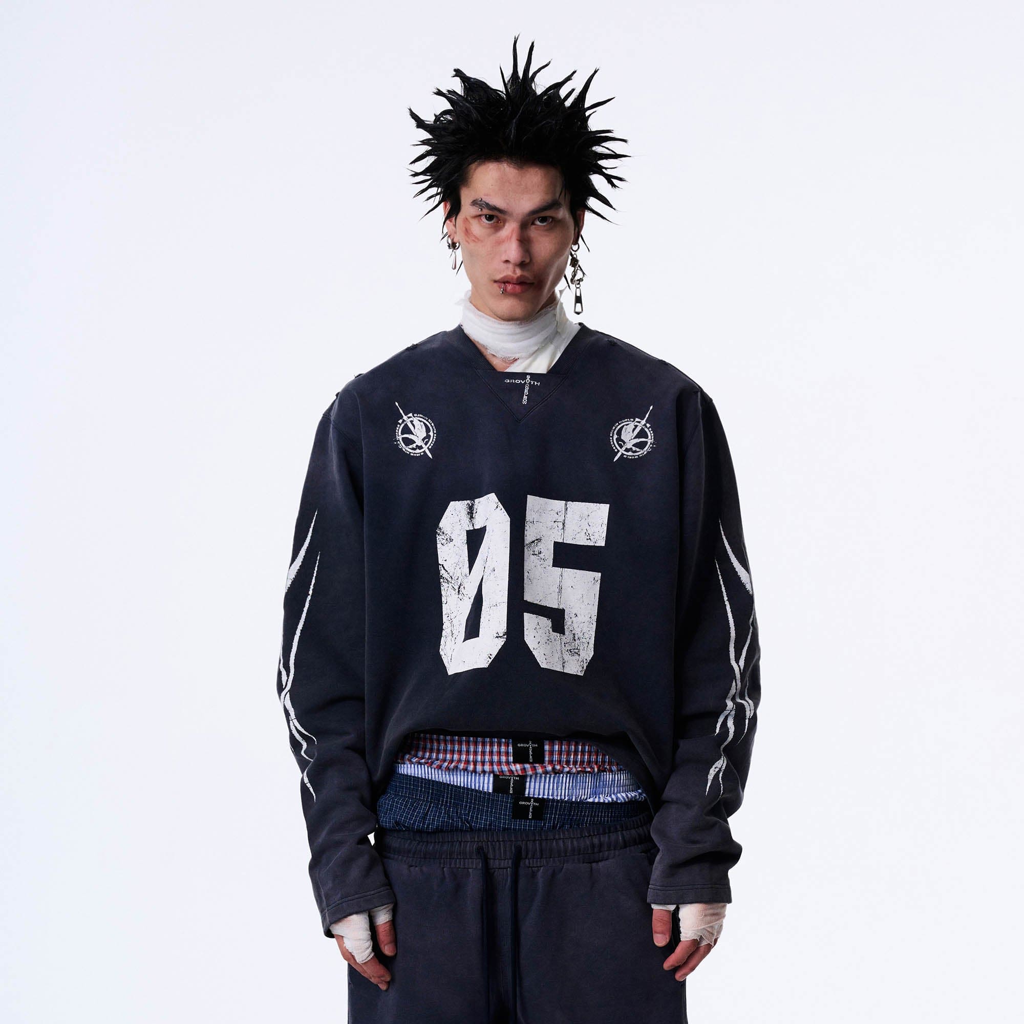 SAVAGEGROWTHWORLD No.5 Distressed Long-Sleeve Tee, premium urban and streetwear designers apparel on PROJECTISR.com, SAVAGEGROWTHWORLD