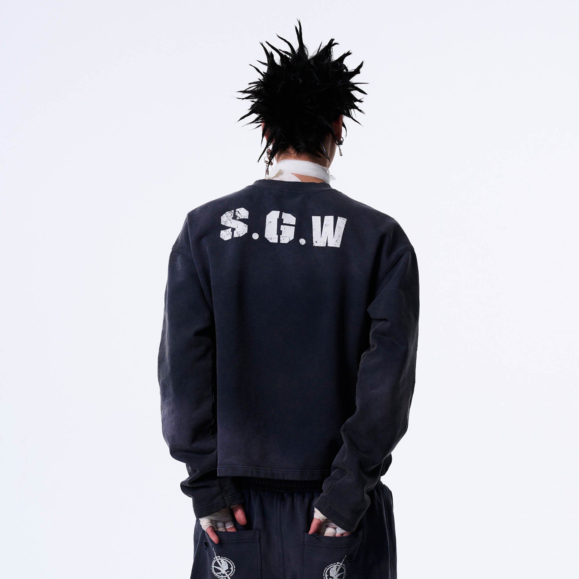 SAVAGEGROWTHWORLD No.5 Distressed Long-Sleeve Tee, premium urban and streetwear designers apparel on PROJECTISR.com, SAVAGEGROWTHWORLD