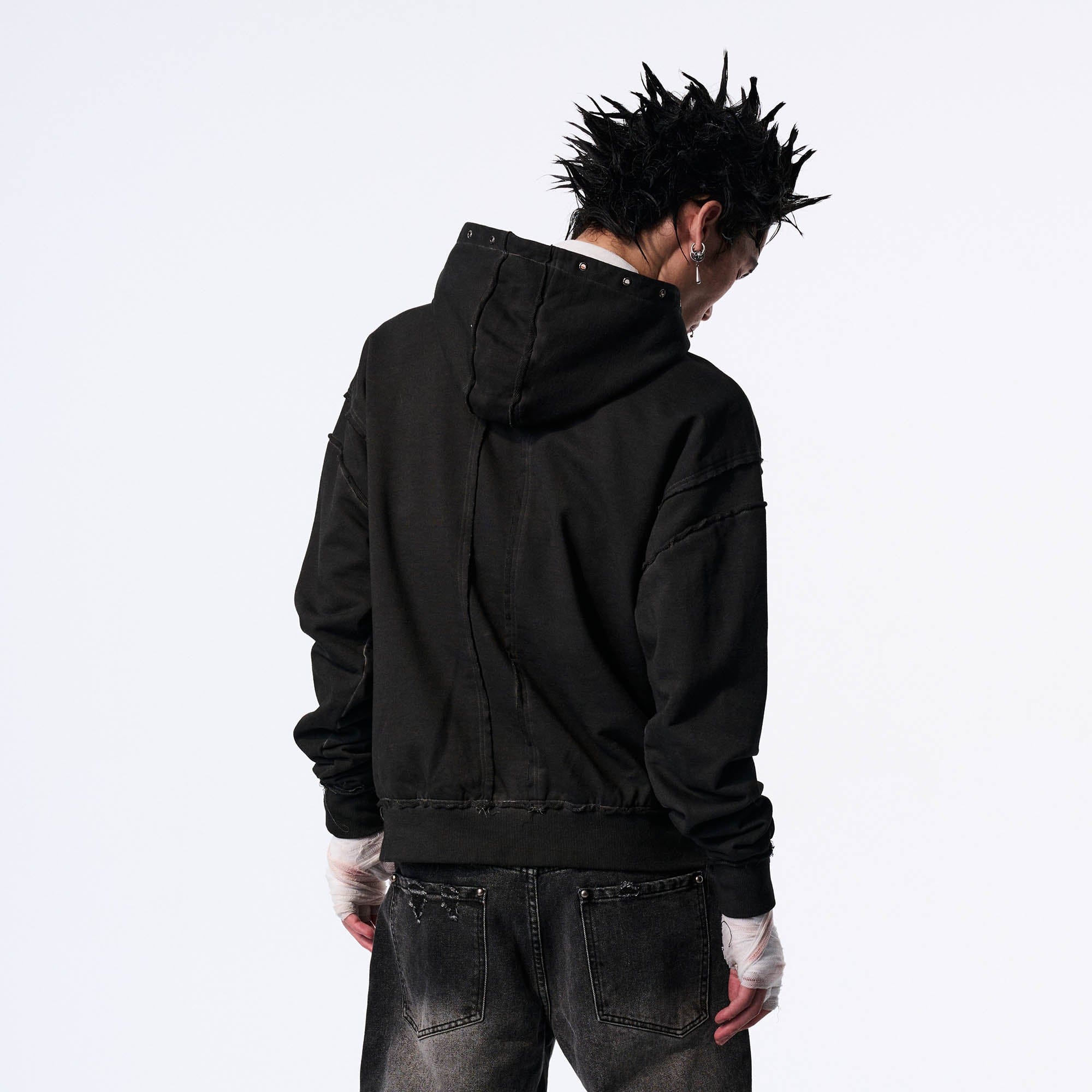 SAVAGEGROWTHWORLD Distressed Spliced Reversible Cross-Stitch Hoodie, premium urban and streetwear designers apparel on PROJECTISR.com, SAVAGEGROWTHWORLD
