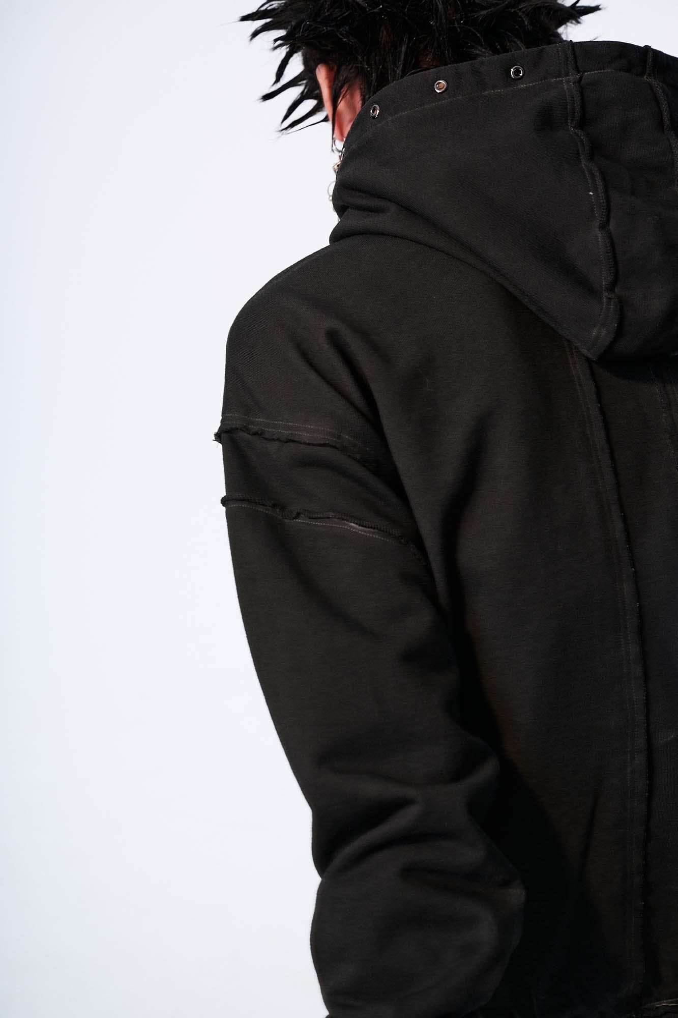 SAVAGEGROWTHWORLD Distressed Spliced Reversible Cross-Stitch Hoodie, premium urban and streetwear designers apparel on PROJECTISR.com, SAVAGEGROWTHWORLD