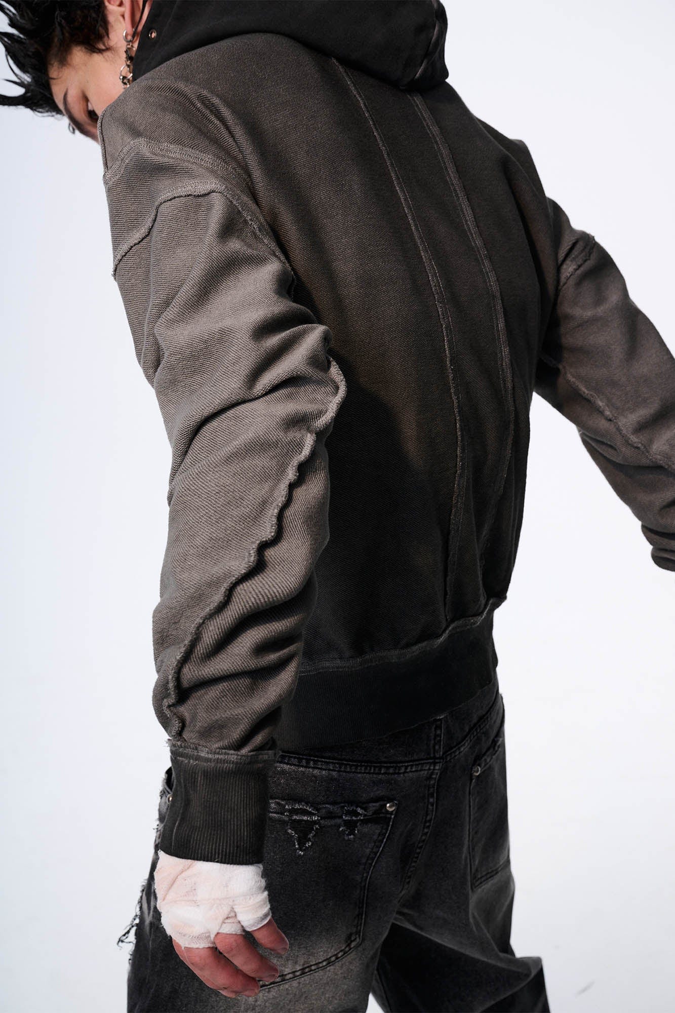 SAVAGEGROWTHWORLD Distressed Spliced Reversible Cross-Stitch Hoodie, premium urban and streetwear designers apparel on PROJECTISR.com, SAVAGEGROWTHWORLD