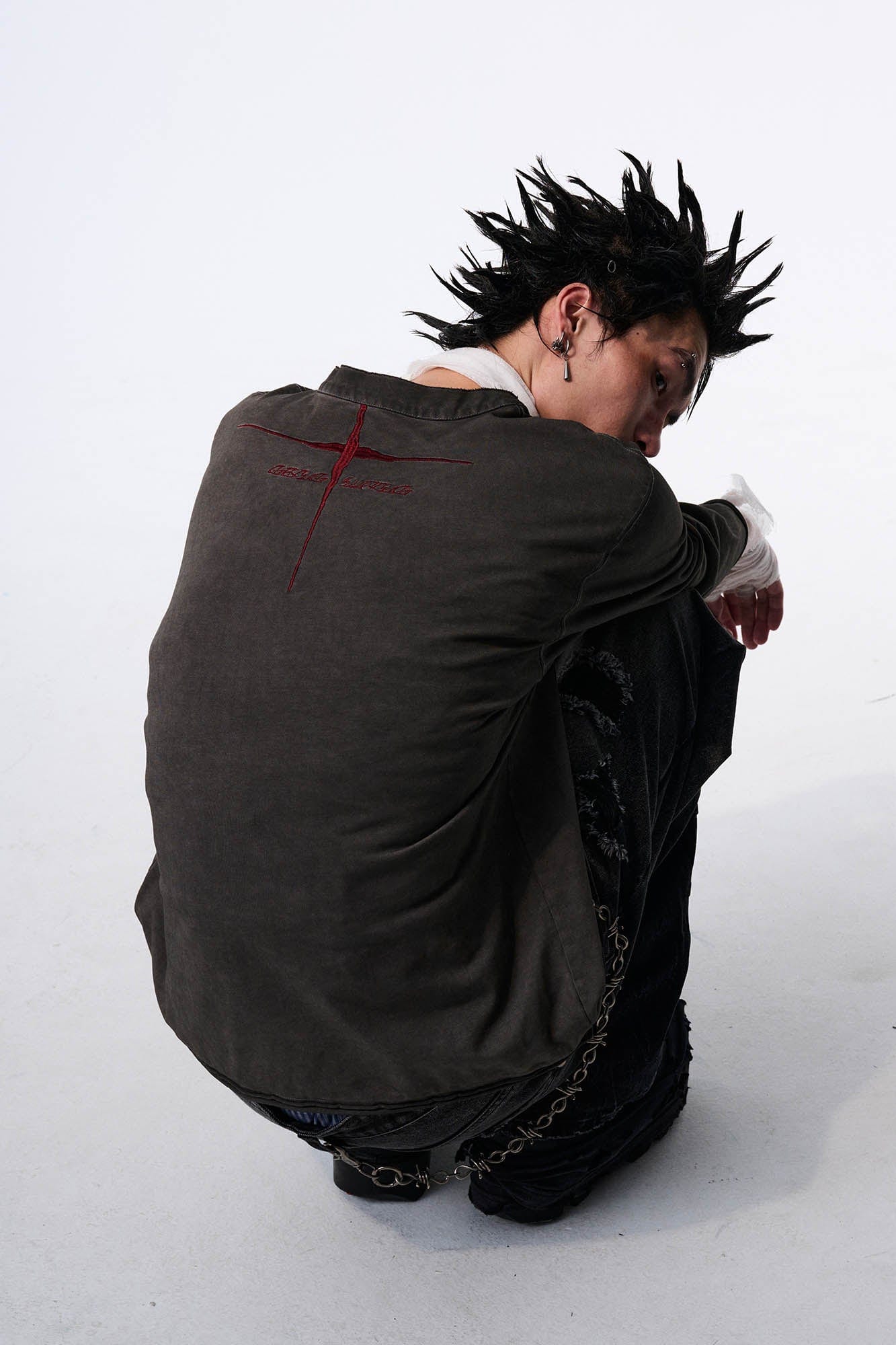 SAVAGEGROWTHWORLD Distressed Cross-Stitched Henley Shirt, premium urban and streetwear designers apparel on PROJECTISR.com, SAVAGEGROWTHWORLD