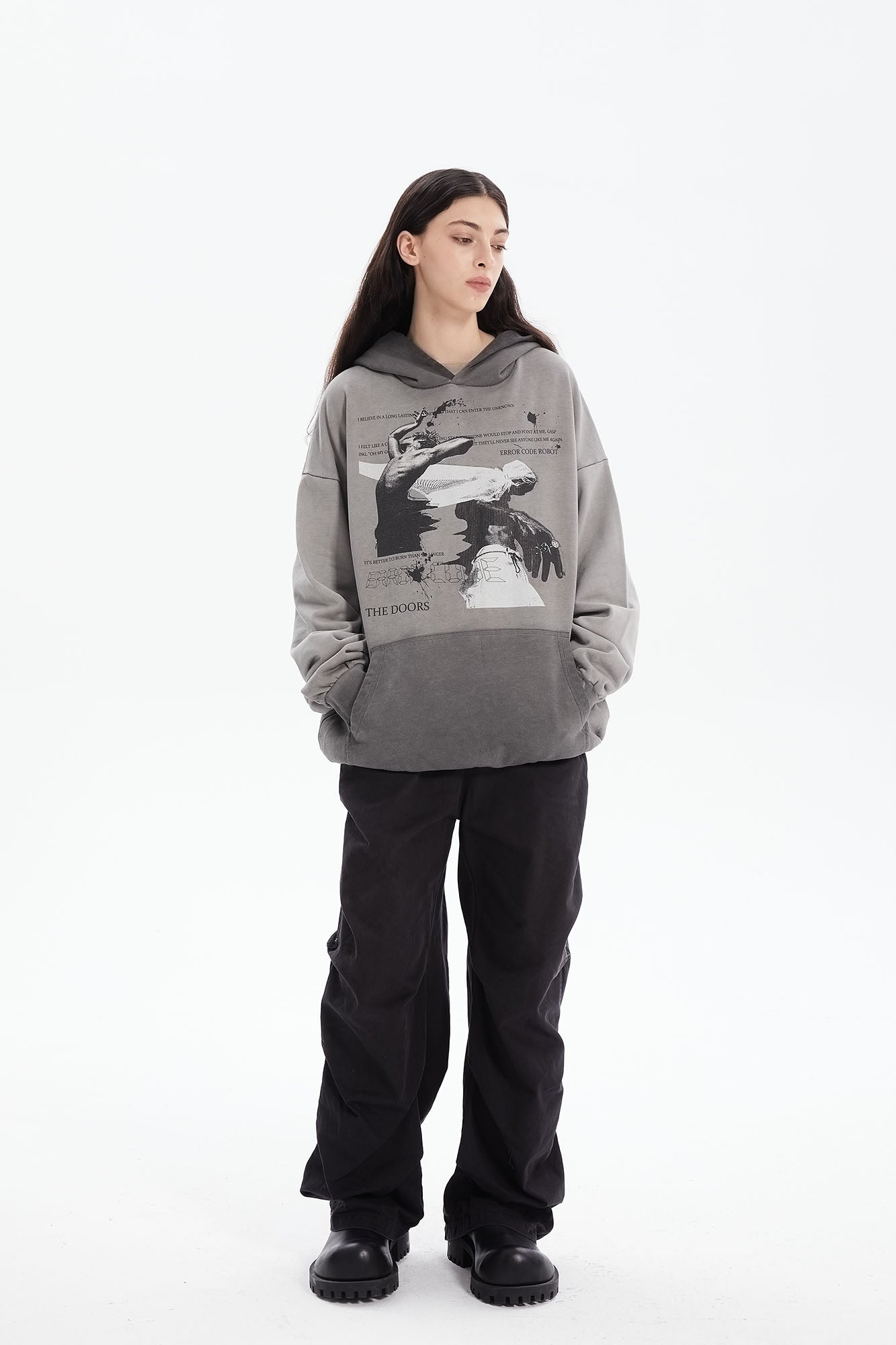 ERROR CODE ROBOT Graphic Faded Oversized Hoodie, premium urban and streetwear designers apparel on PROJECTISR.com, ERROR CODE ROBOT