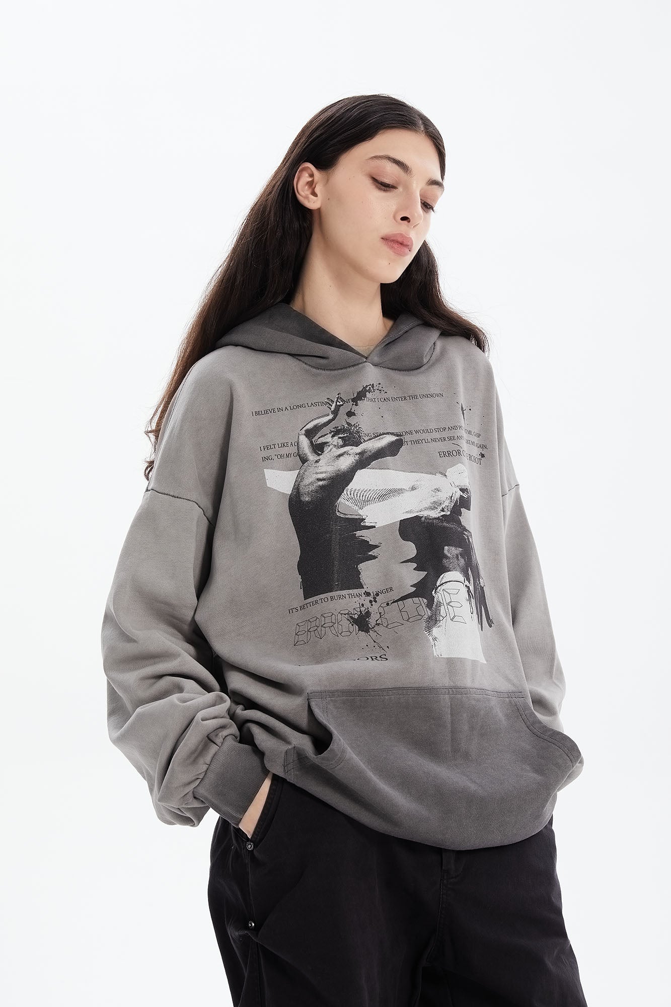 ERROR CODE ROBOT Graphic Faded Oversized Hoodie, premium urban and streetwear designers apparel on PROJECTISR.com, ERROR CODE ROBOT