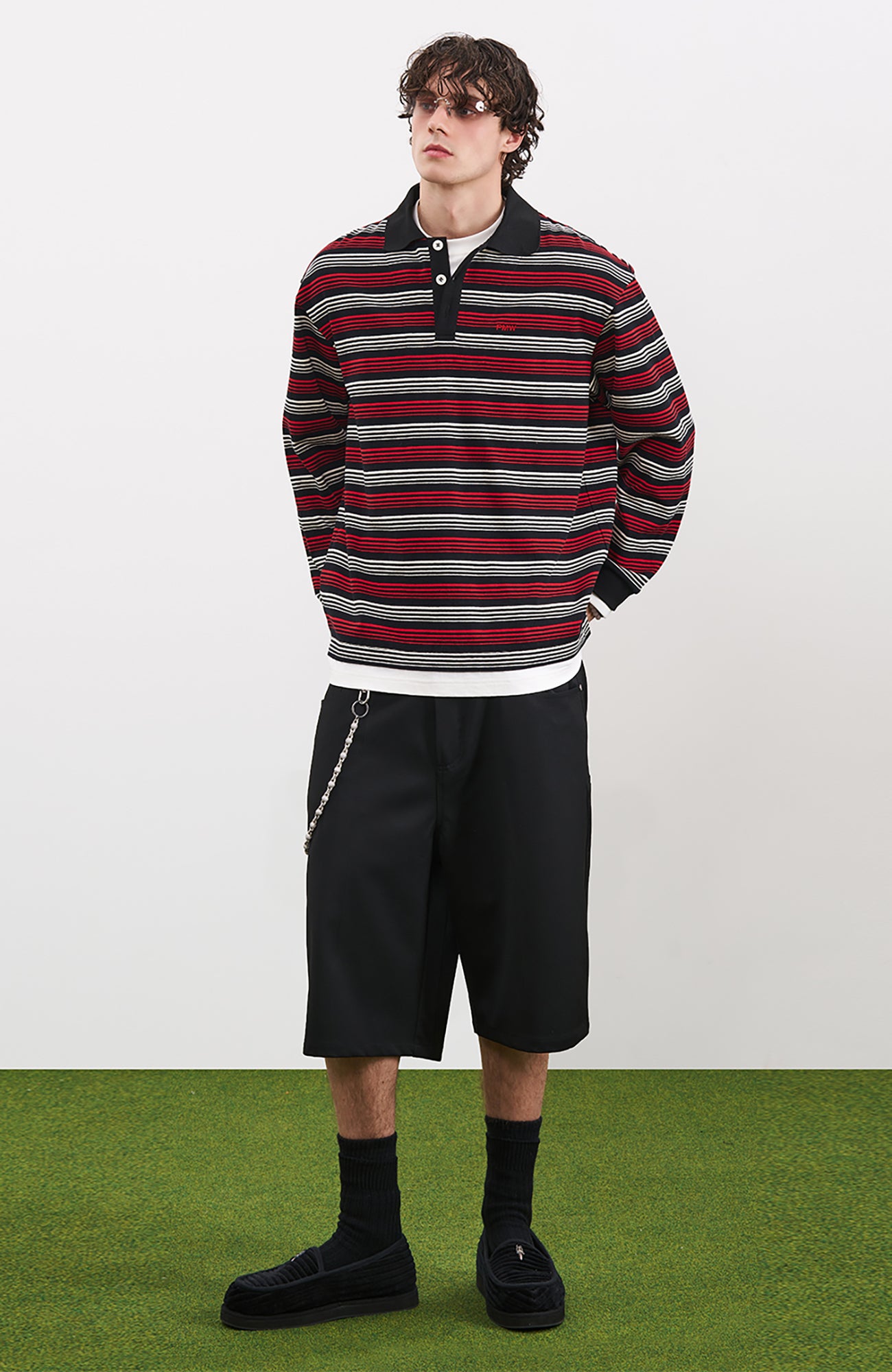 PMW Faux-Layer Stripe Long-Sleeve Polo, premium urban and streetwear designers apparel on PROJECTISR.com, PMW