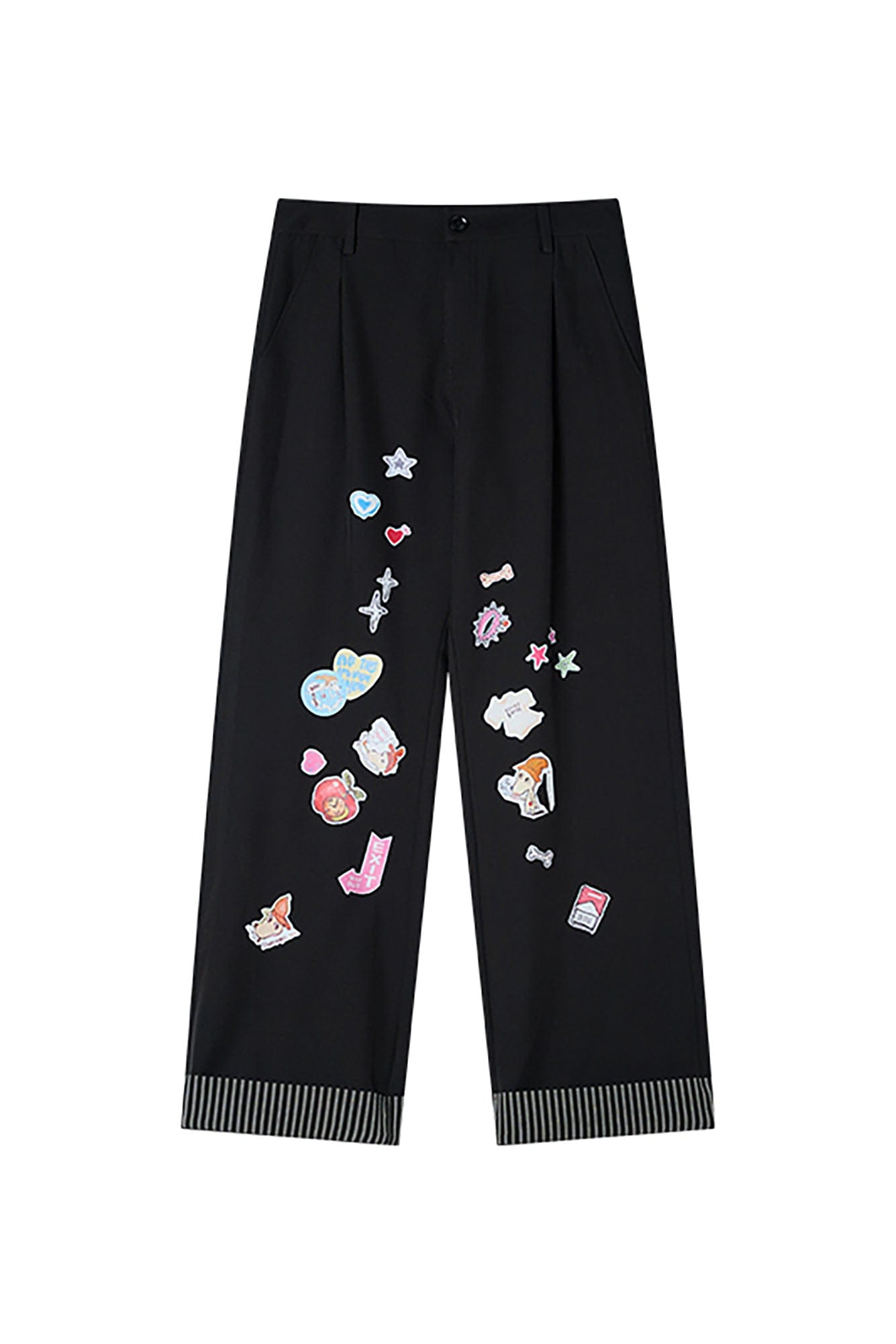 DONSMOKE Puppy Sticker Fold Striped Hem Trousers, premium urban and streetwear designers apparel on PROJECTISR.com, DONSMOKE