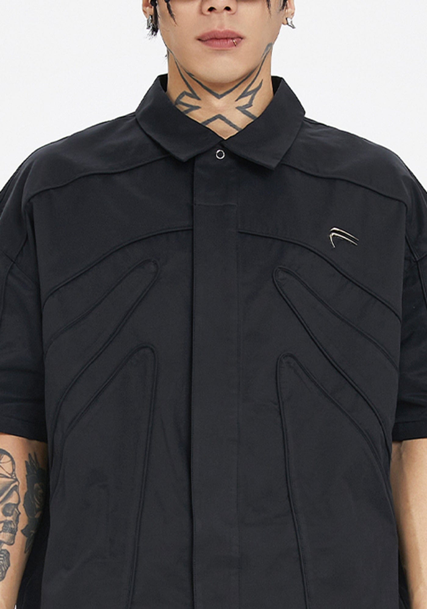 F2CE Spliced Metal Logo Half Shirt, premium urban and streetwear designers apparel on PROJECTISR.com, F2CE