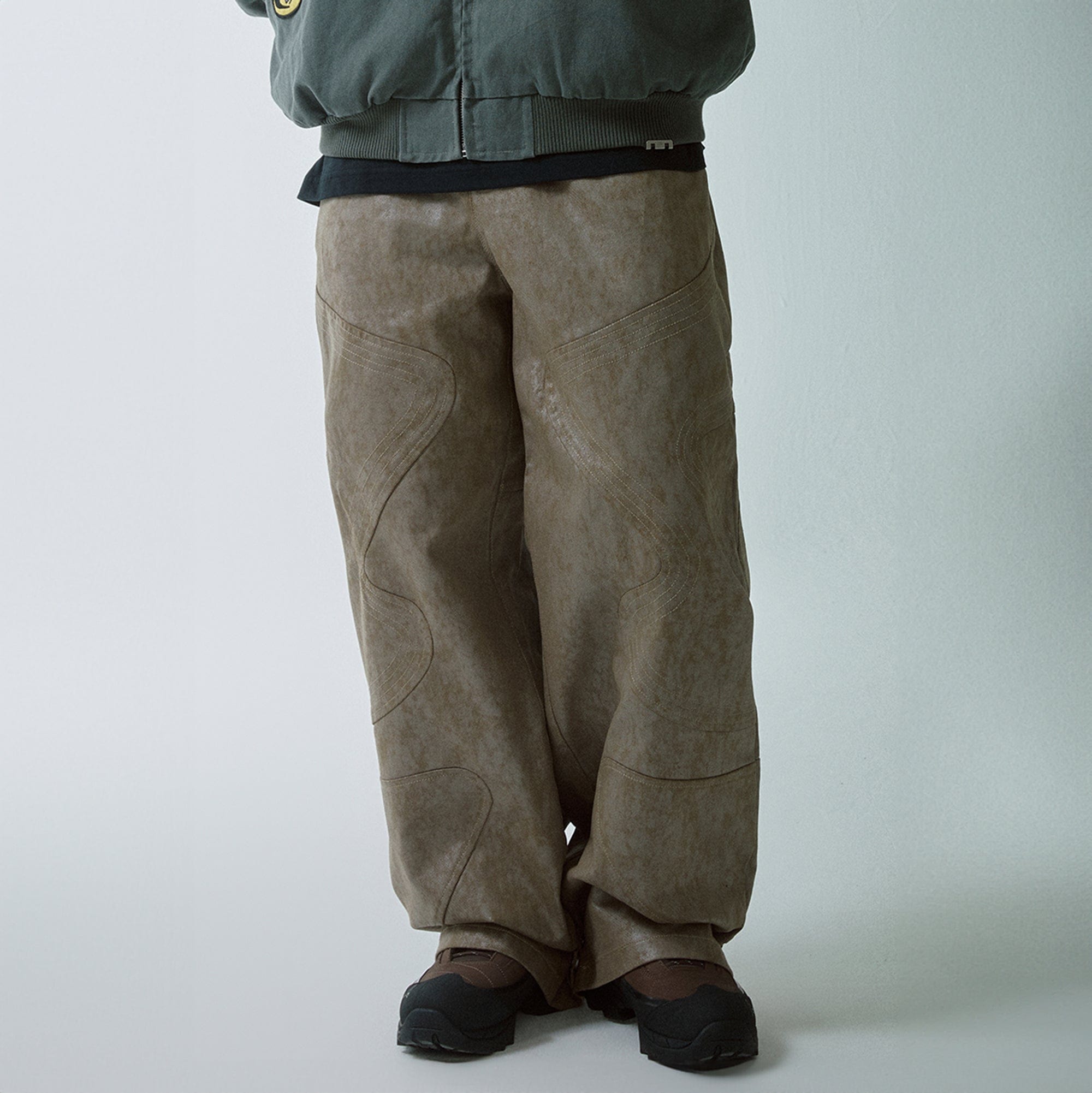 F2CE Distressed Paneled Waxed Pants, premium urban and streetwear designers apparel on PROJECTISR.com, F2CE