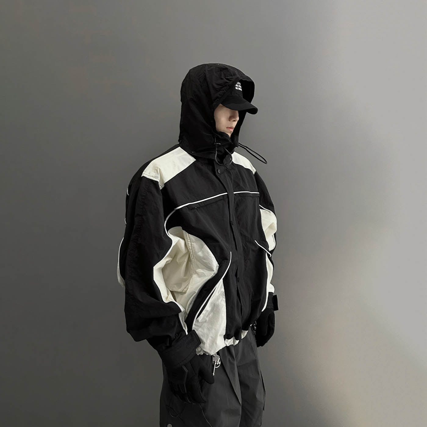 F2CE Deconstructed Detachable-Hood Color-Block Windbreaker, premium urban and streetwear designers apparel on PROJECTISR.com, F2CE