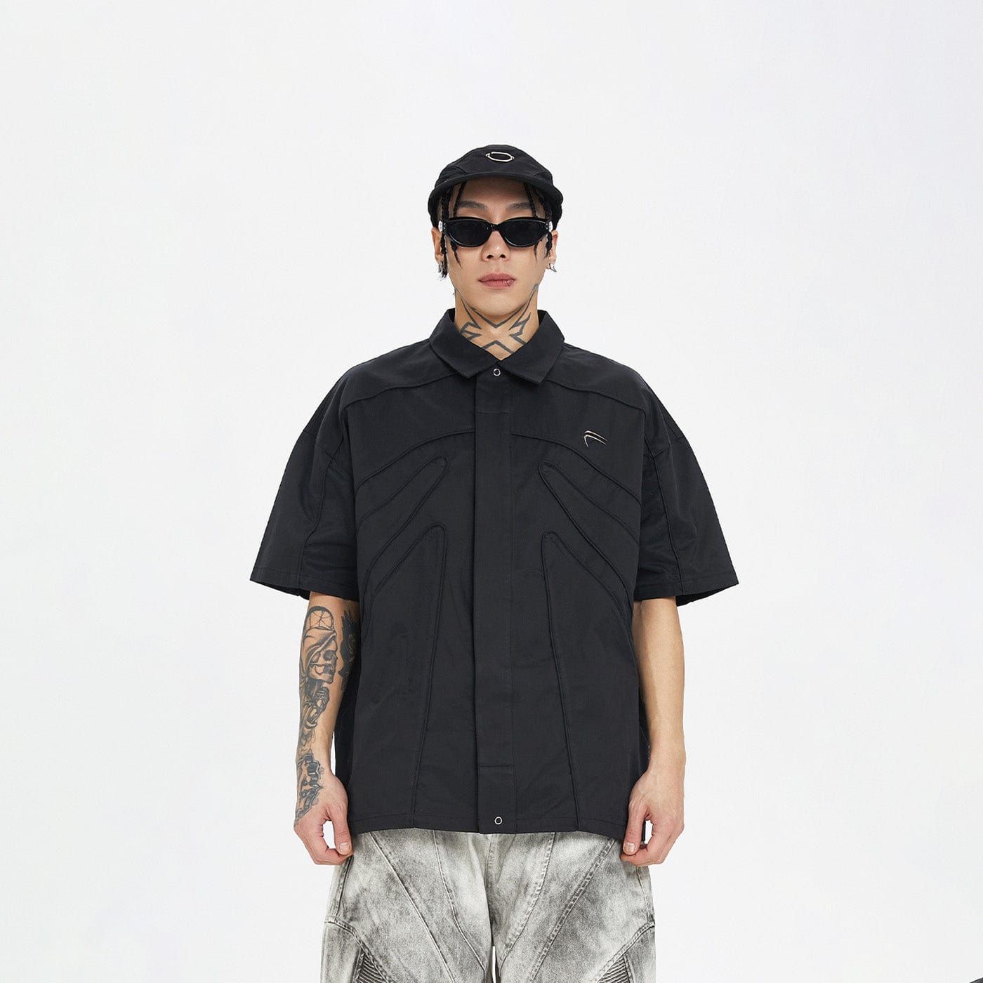 F2CE Spliced Metal Logo Half Shirt, premium urban and streetwear designers apparel on PROJECTISR.com, F2CE