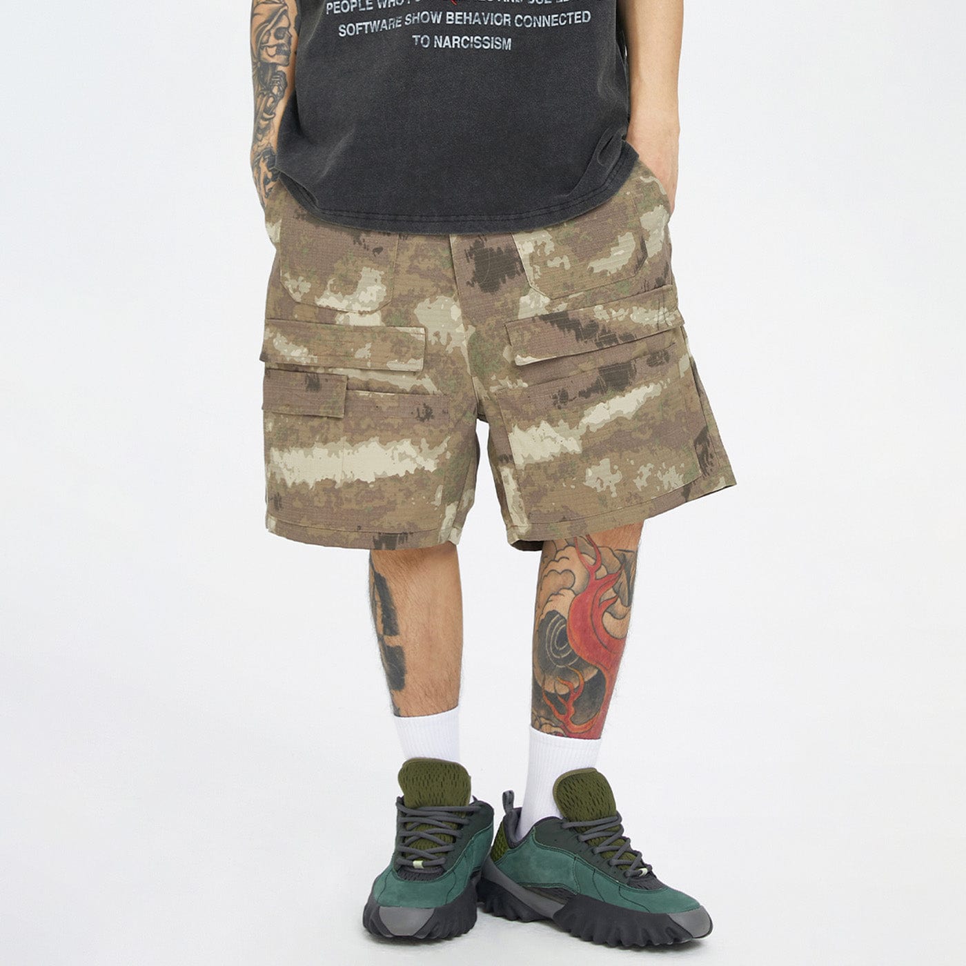 F2CE Retro Camo Multi Pocket Buckle Shorts, premium urban and streetwear designers apparel on PROJECTISR.com, F2CE