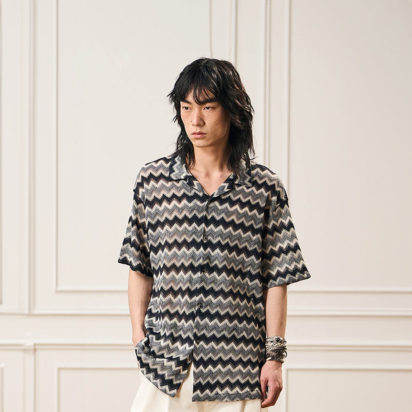 EPIC POETRY Geometric Ripple Knitted Half Shirt Gray, premium urban and streetwear designers apparel on PROJECTISR.com, EPIC POETRY