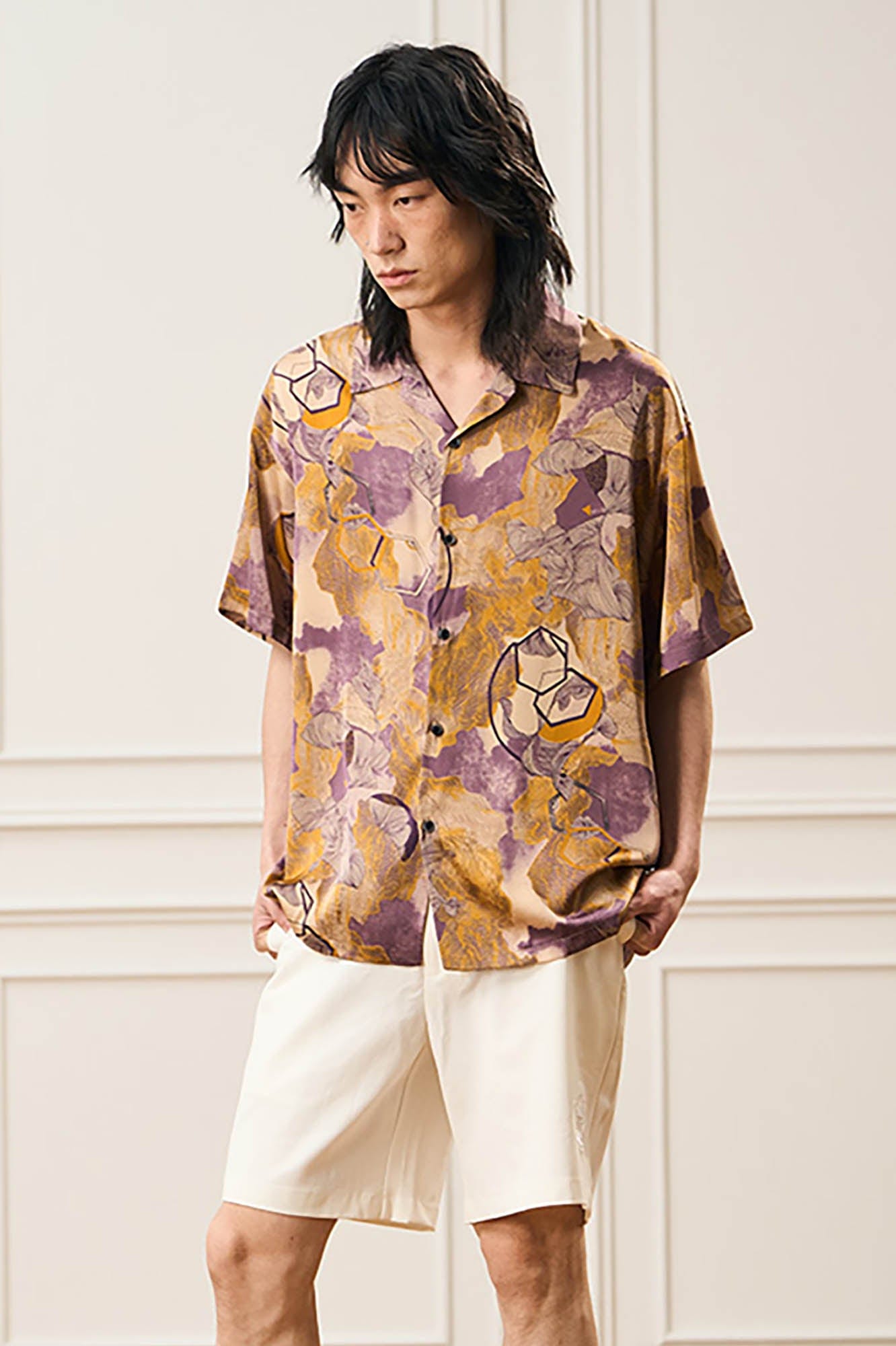 EPIC POETRY Botanic Geometry Satin Cuban Half Shirt, premium urban and streetwear designers apparel on PROJECTISR.com, EPIC POETRY