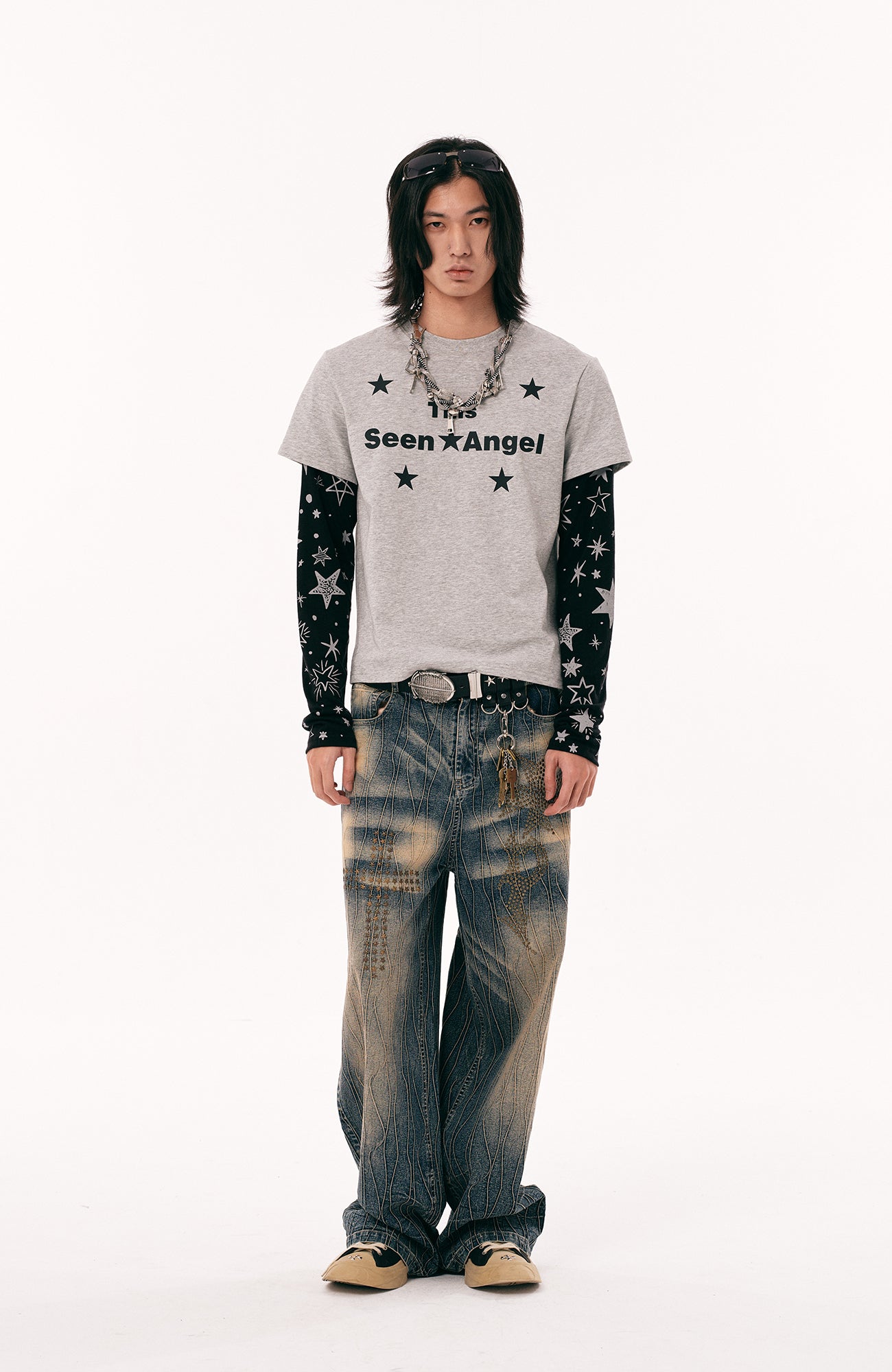 PASET Cross And Star Studded Wide-Leg Jeans