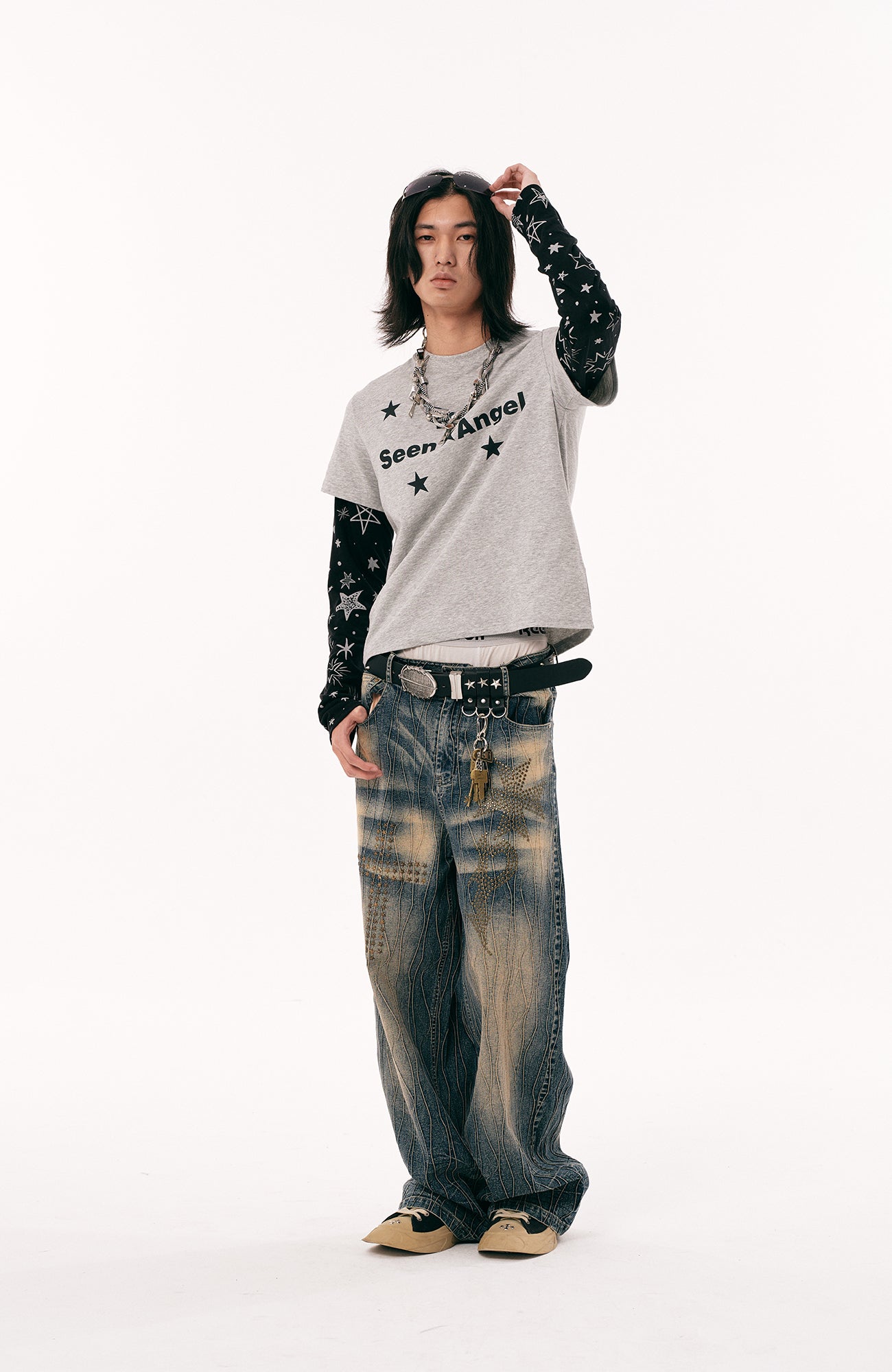 PASET Cross And Star Studded Wide-Leg Jeans