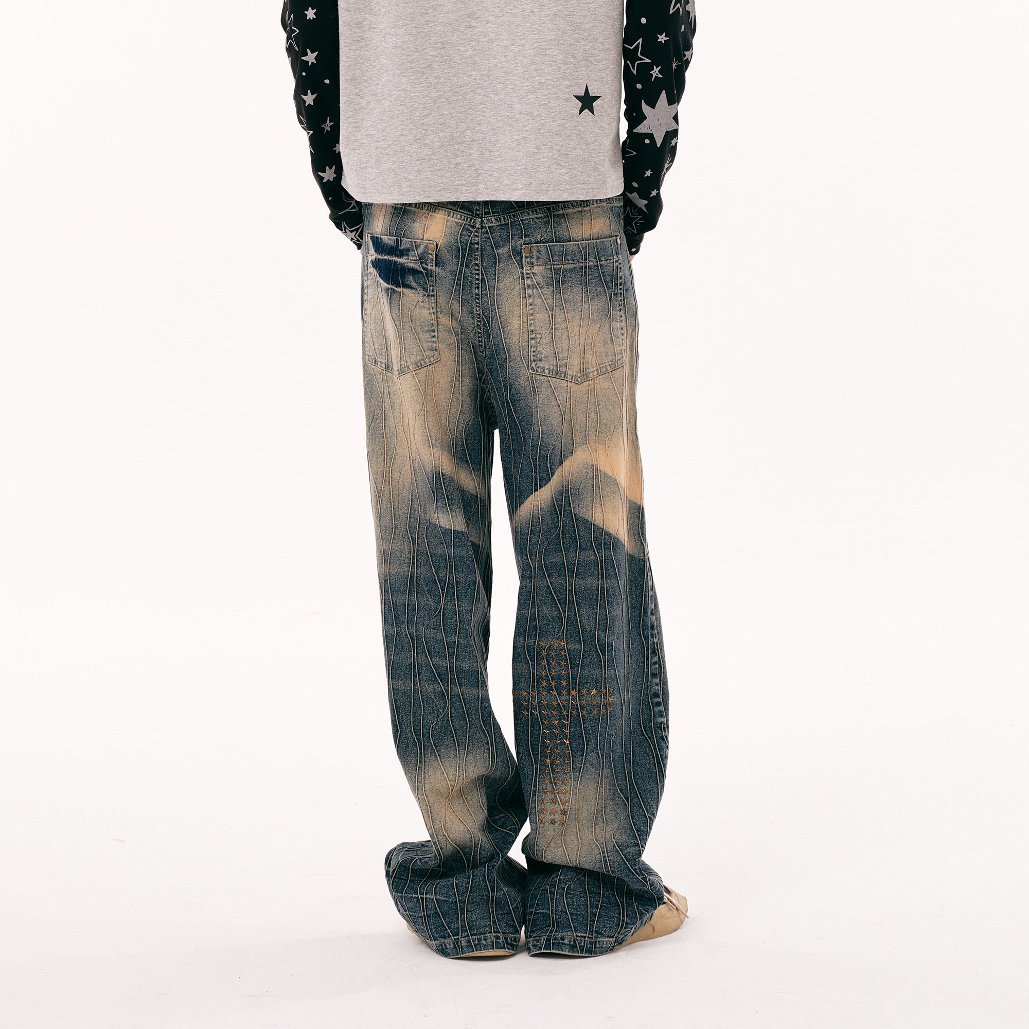 PASET Cross And Star Studded Wide-Leg Jeans