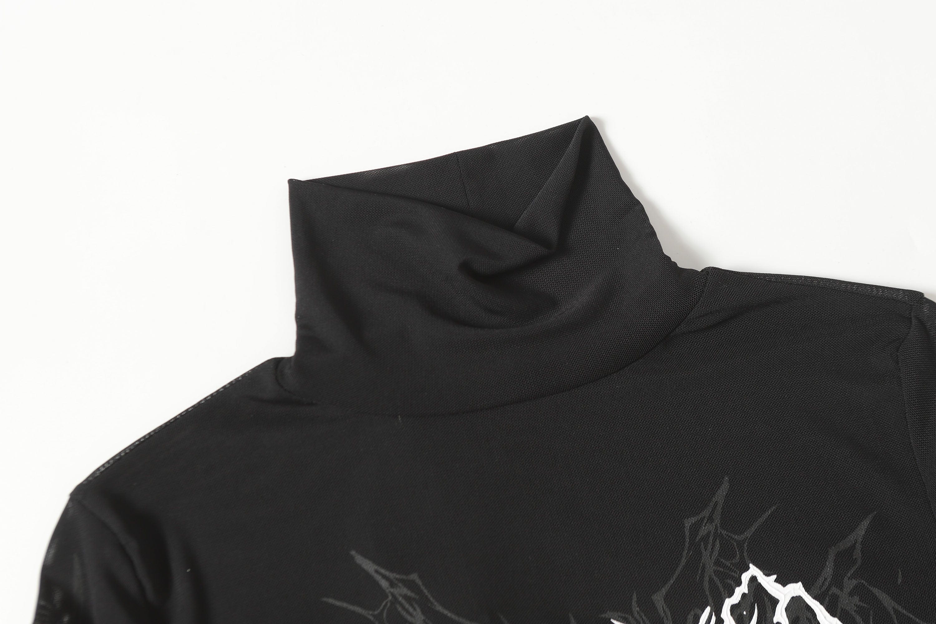CLP Abstract Graphic Mesh Sheer Slim Turtleneck