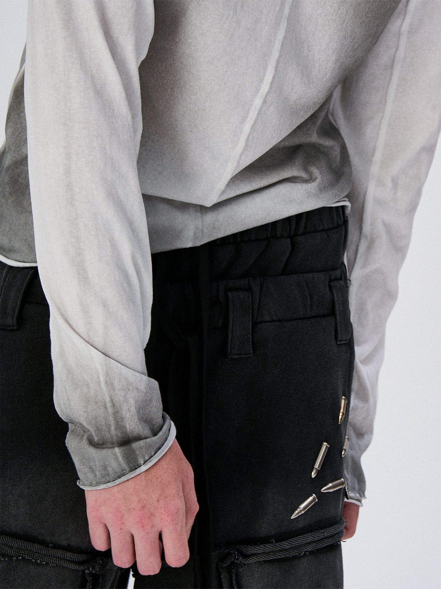 FLYERRER Washed Gradient Cross-Panel Raw-Edge Long-Sleeve Tee, premium urban and streetwear designers apparel on PROJECTISR.com, FLYERRER