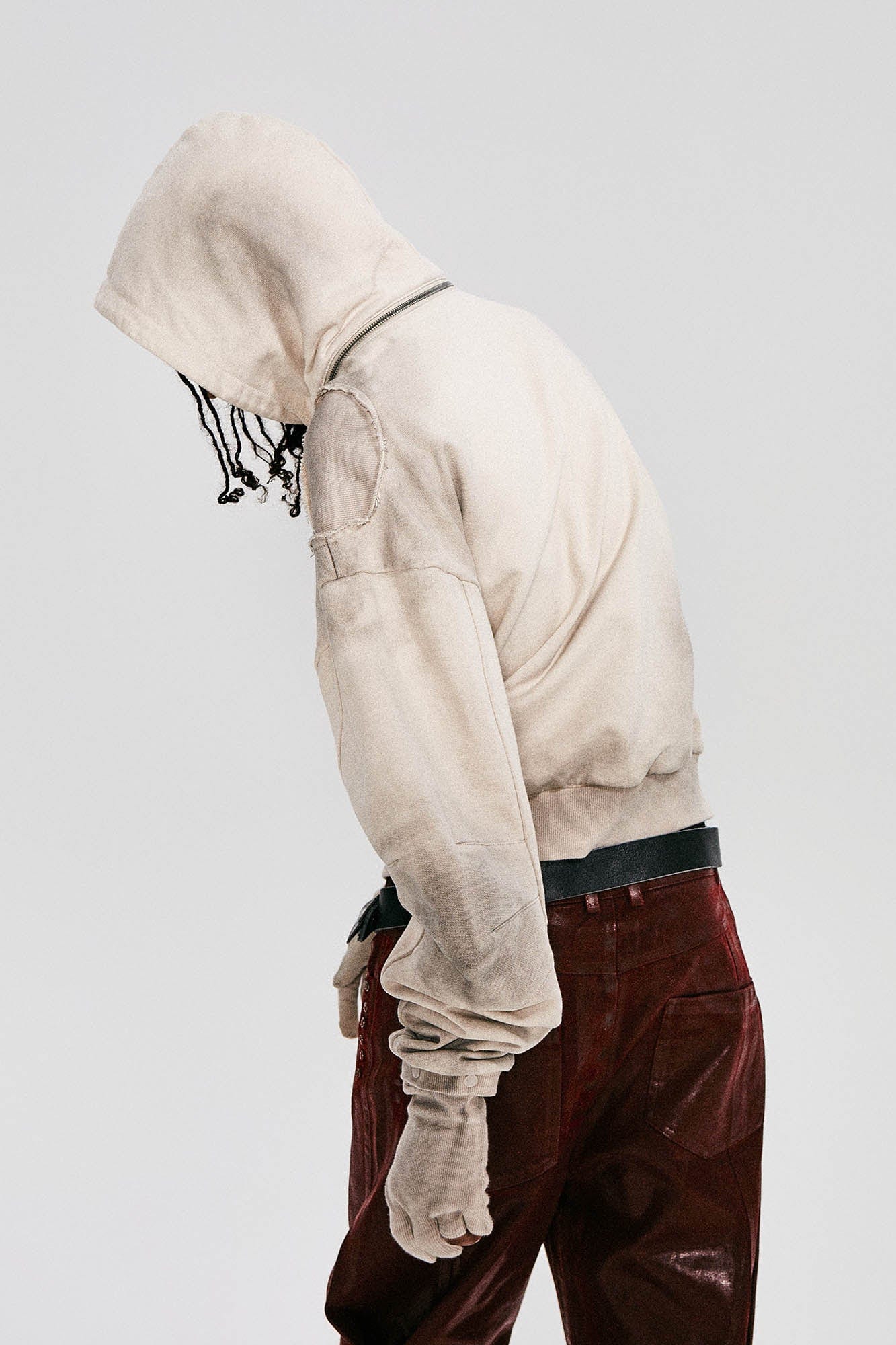 FLYERRER Distressed Detachable-Hood Glove-Sleeve Hoodie, premium urban and streetwear designers apparel on PROJECTISR.com, FLYERRER