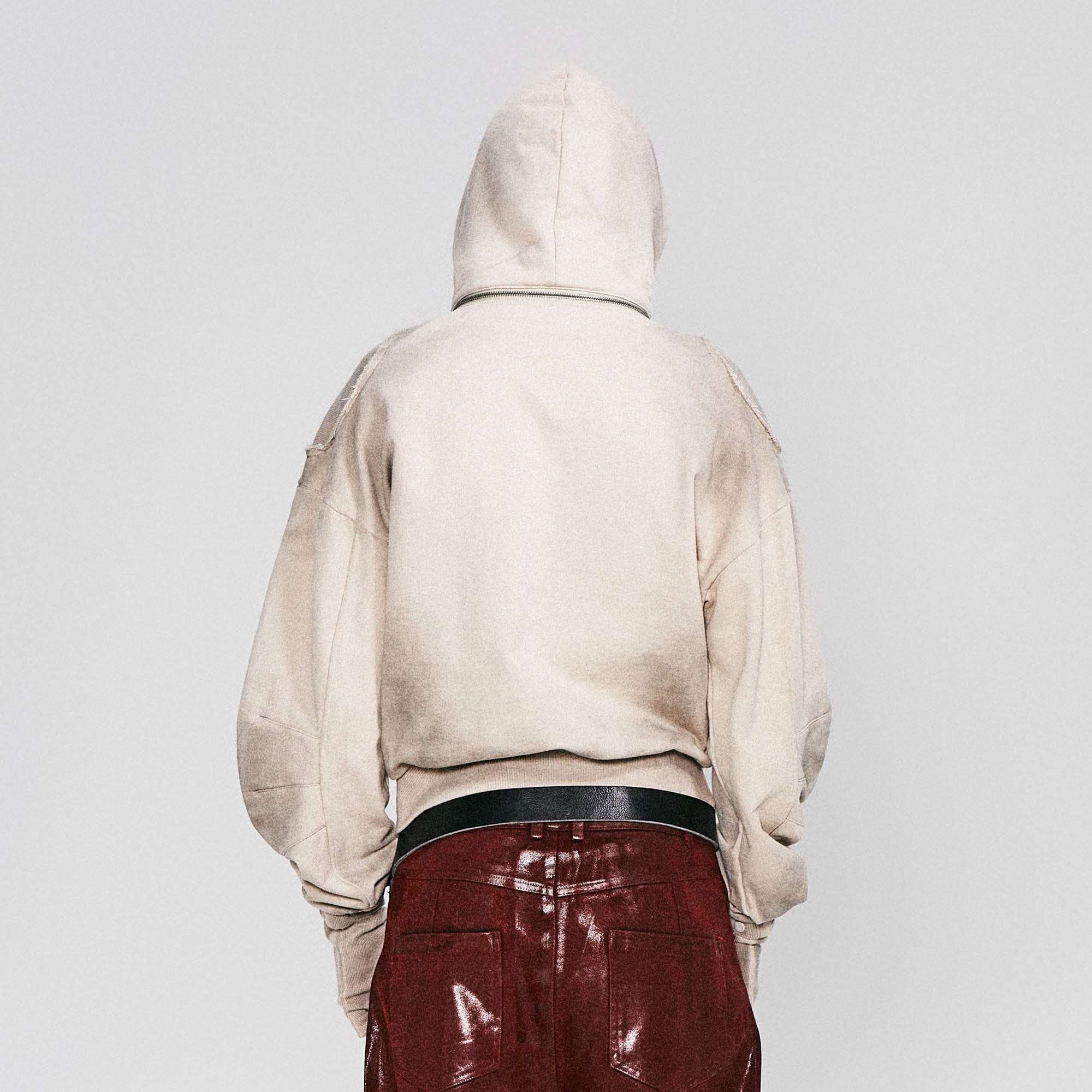 FLYERRER Distressed Detachable-Hood Glove-Sleeve Hoodie, premium urban and streetwear designers apparel on PROJECTISR.com, FLYERRER