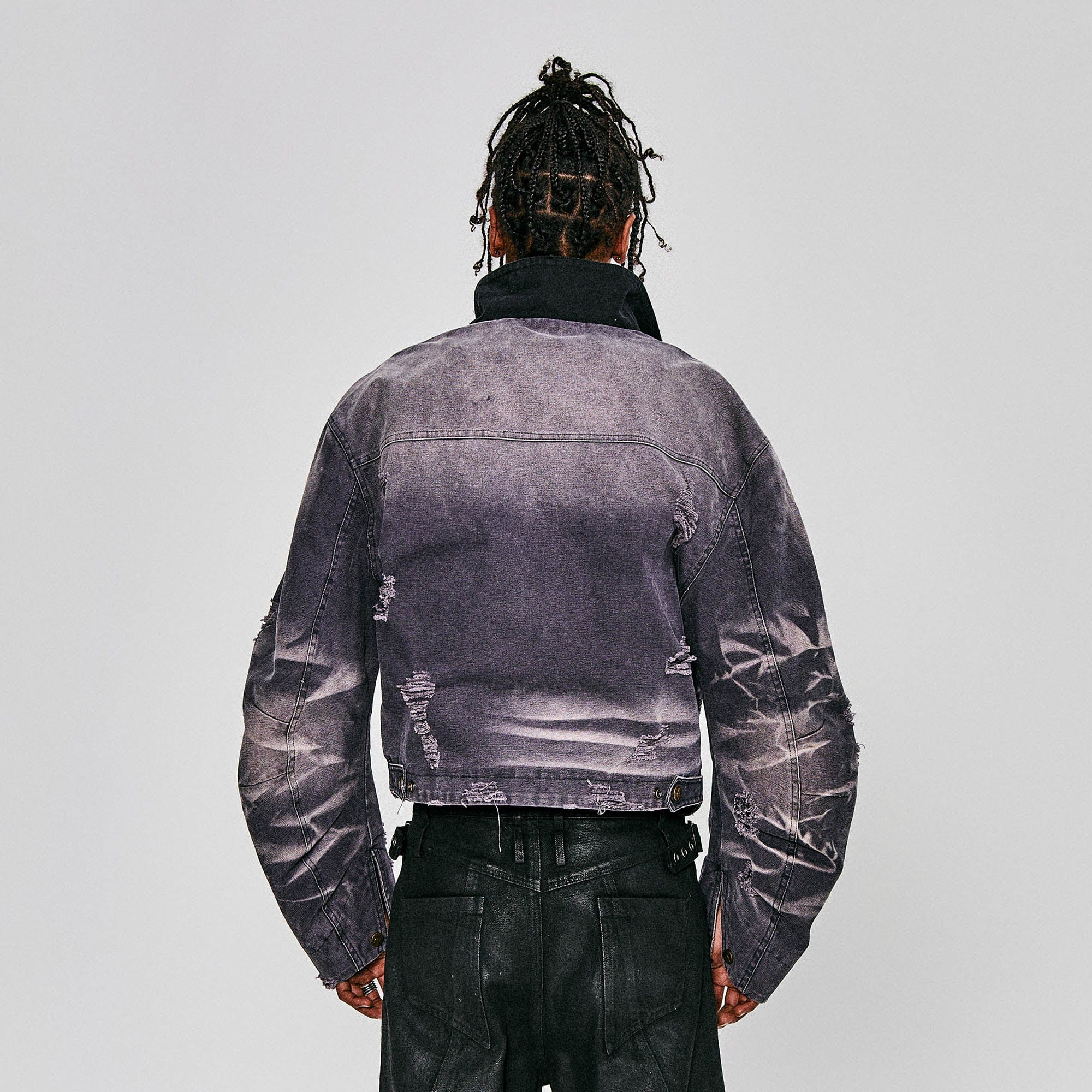FLYERRER Distressed Curved Spliced Jacket Grey, premium urban and streetwear designers apparel on PROJECTISR.com, FLYERRER