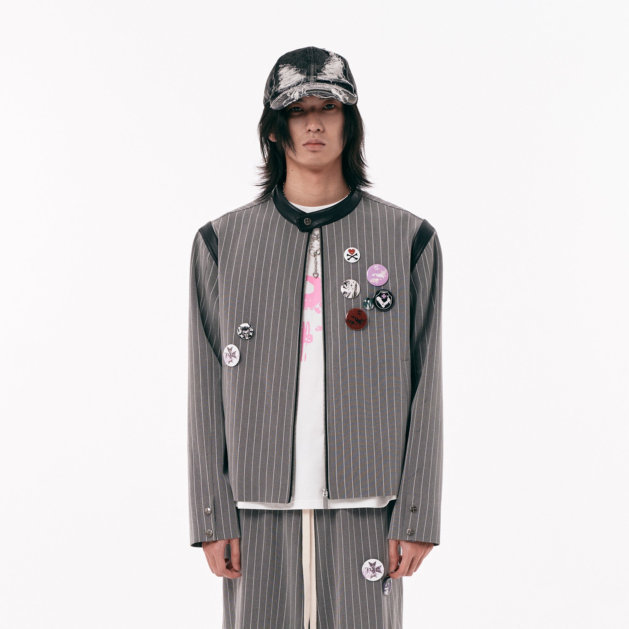 PASET Pinstripe Badge Zip-Up Jacket