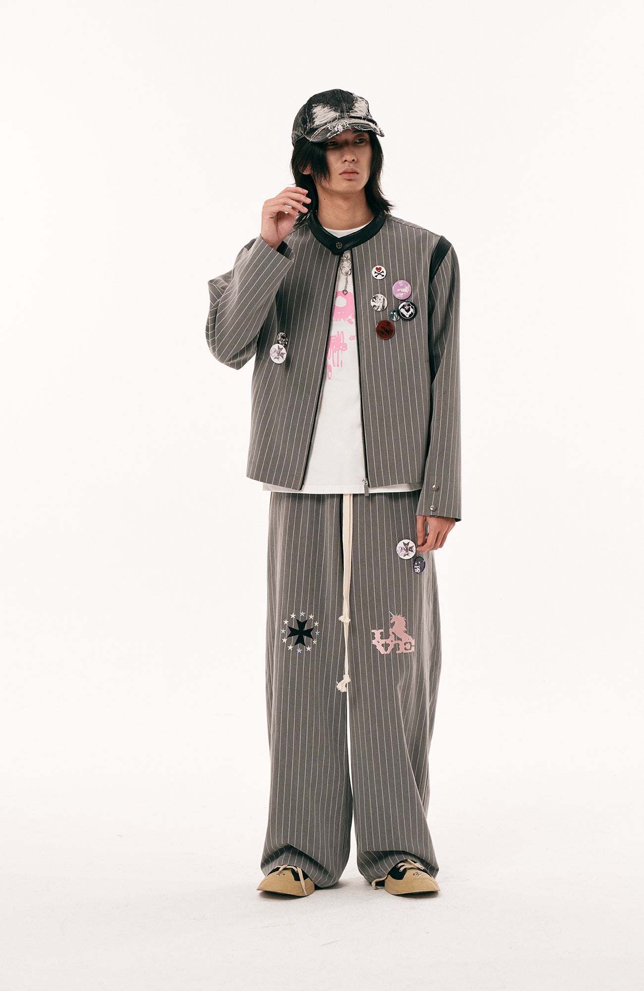 PASET Pinstripe Badge Zip-Up Jacket