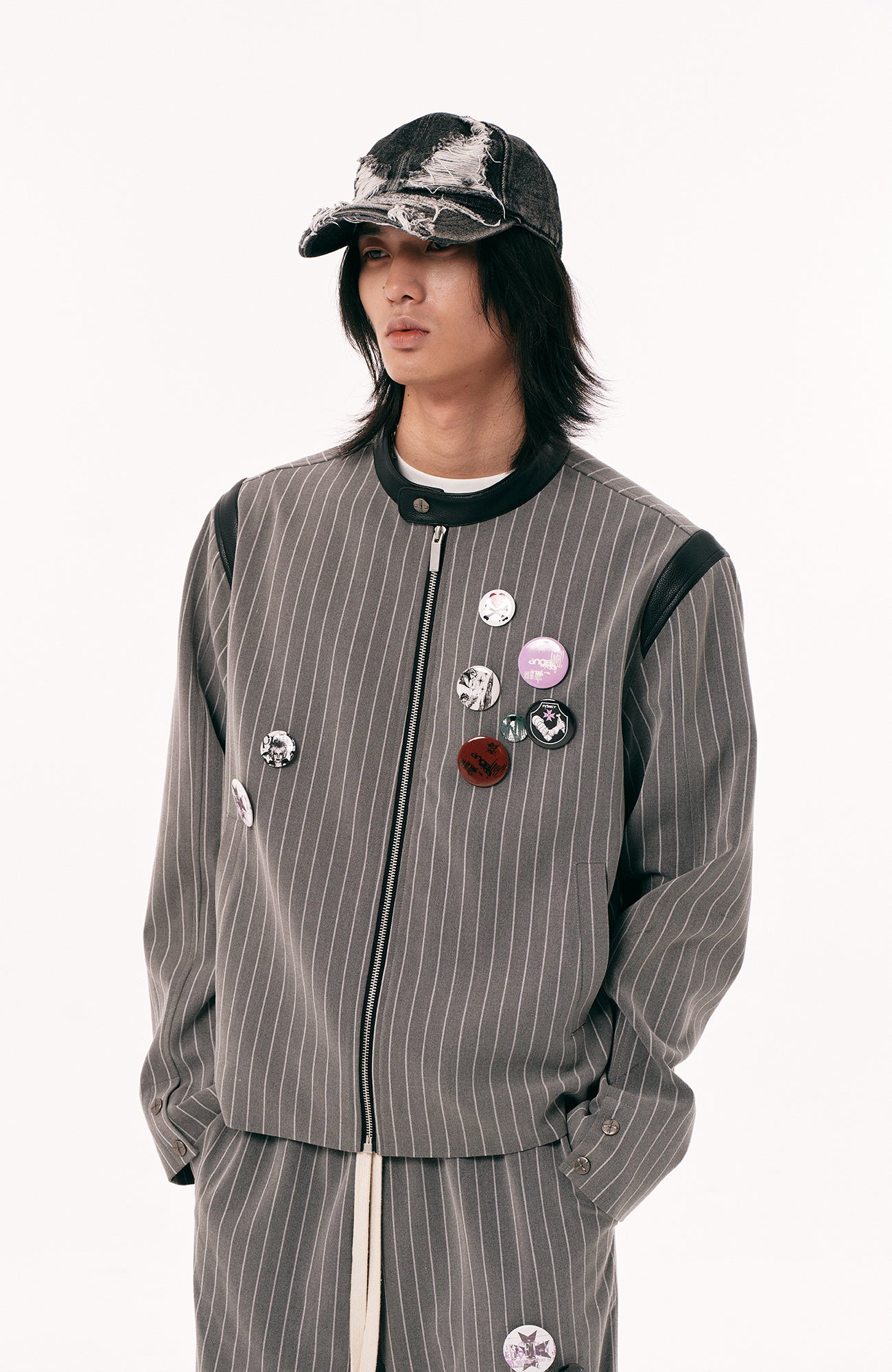 PASET Pinstripe Badge Zip-Up Jacket