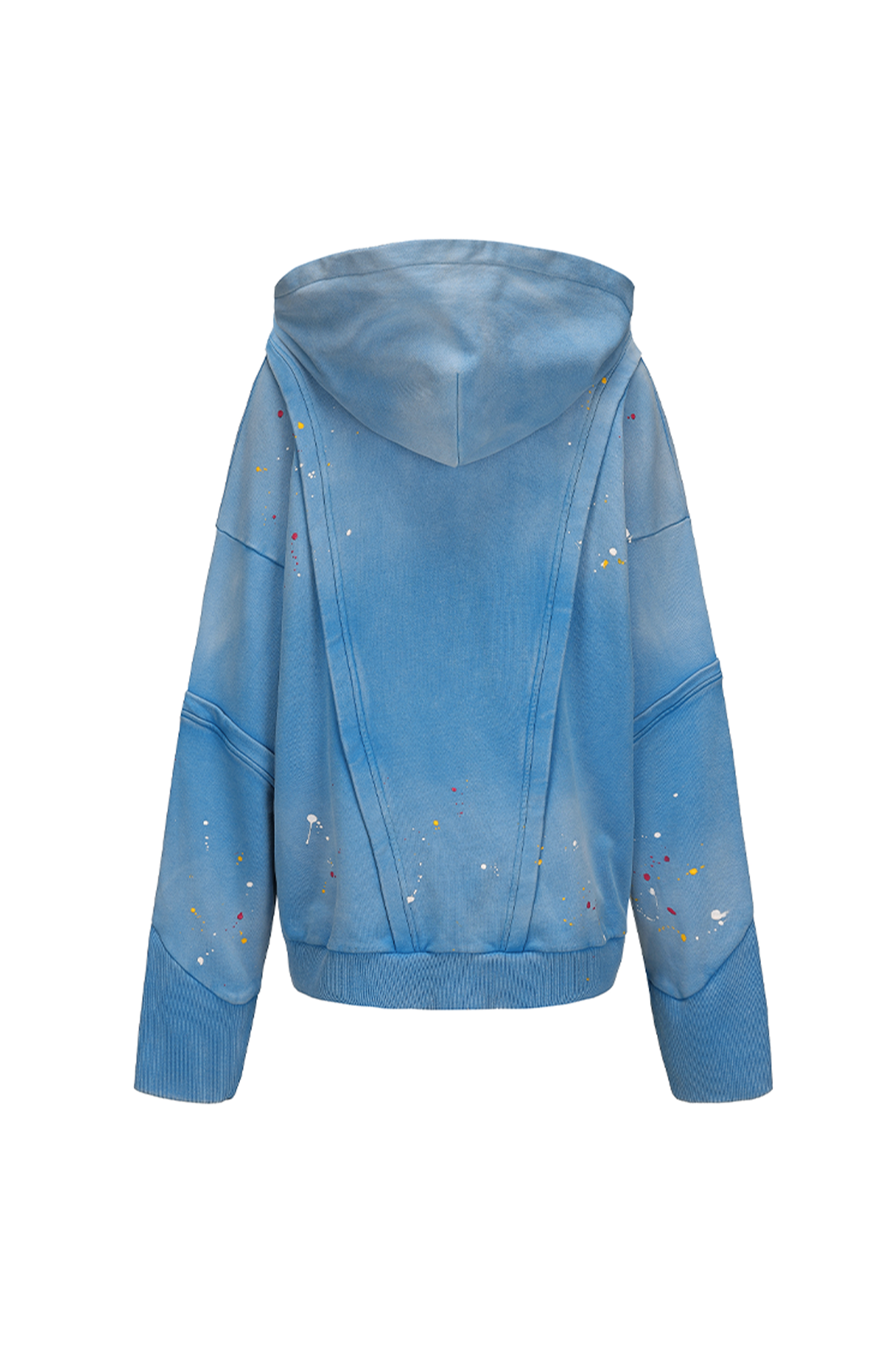 VANN VALRENCE Washed Paint-Splattered Paneled Zip Hoodie