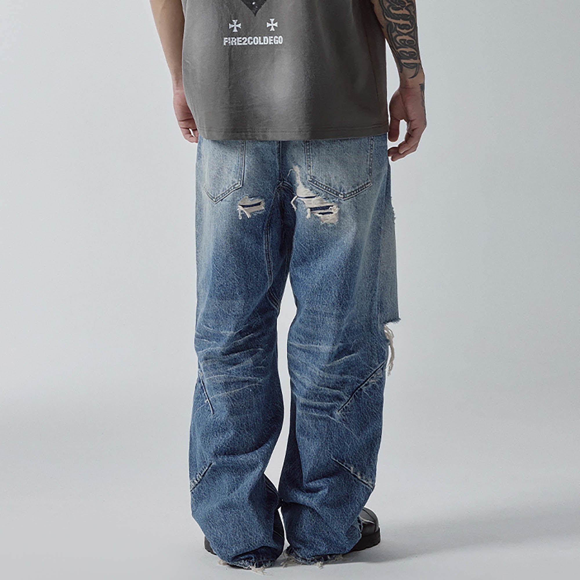 F2CE Ripped Curved Spliced Jeans, premium urban and streetwear designers apparel on PROJECTISR.com, F2CE