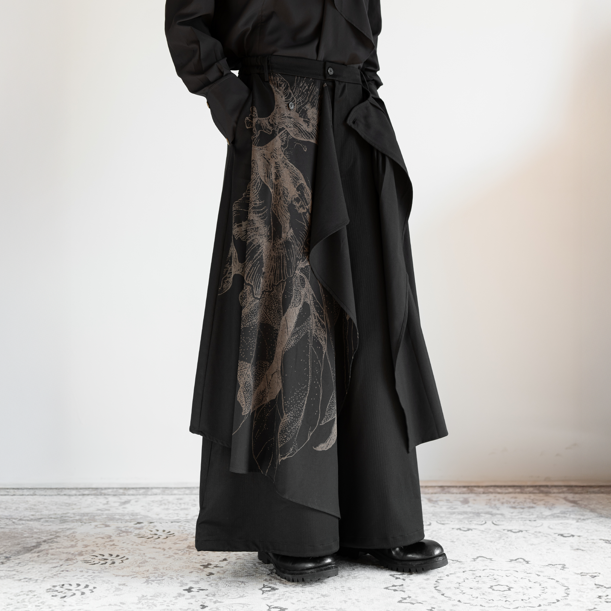 MOITIEDEPETALE Botanical Graphic Asymmetrical Layered Skirt-Pants