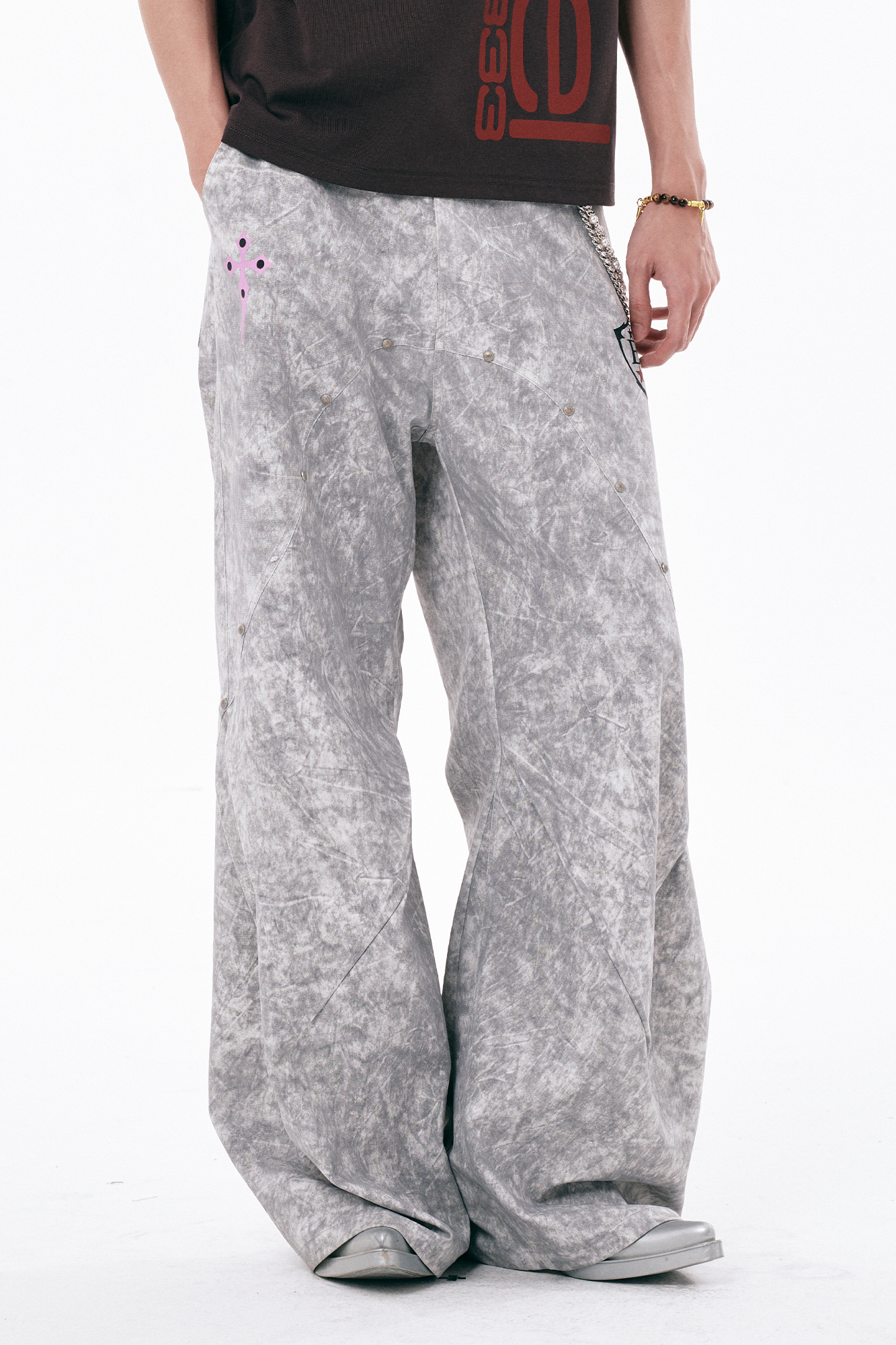 PASET Distressed Marbled Curved Pants