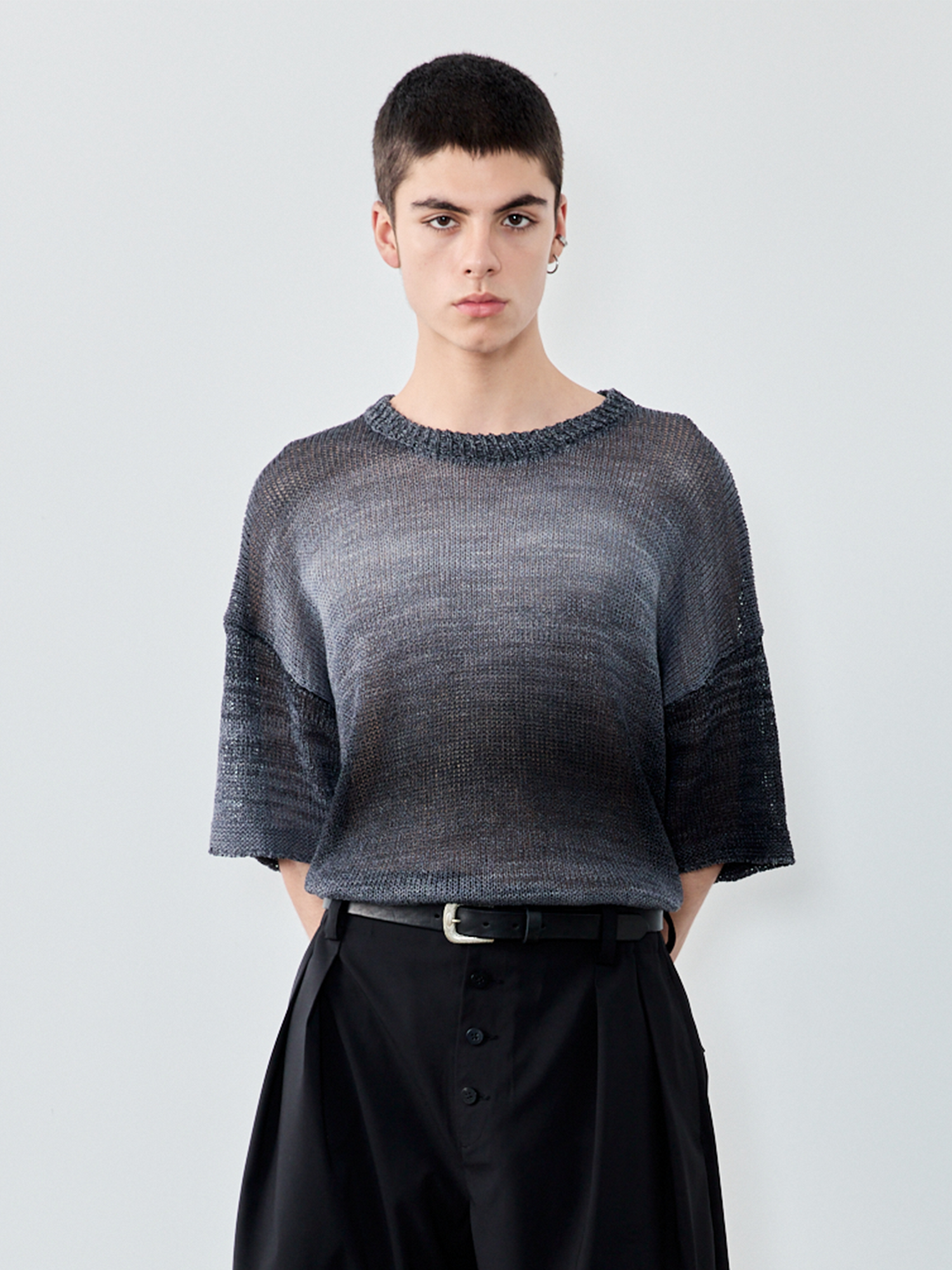 GRAINMUSTARD Gradient Open-Knit Paper-Yarn Tee