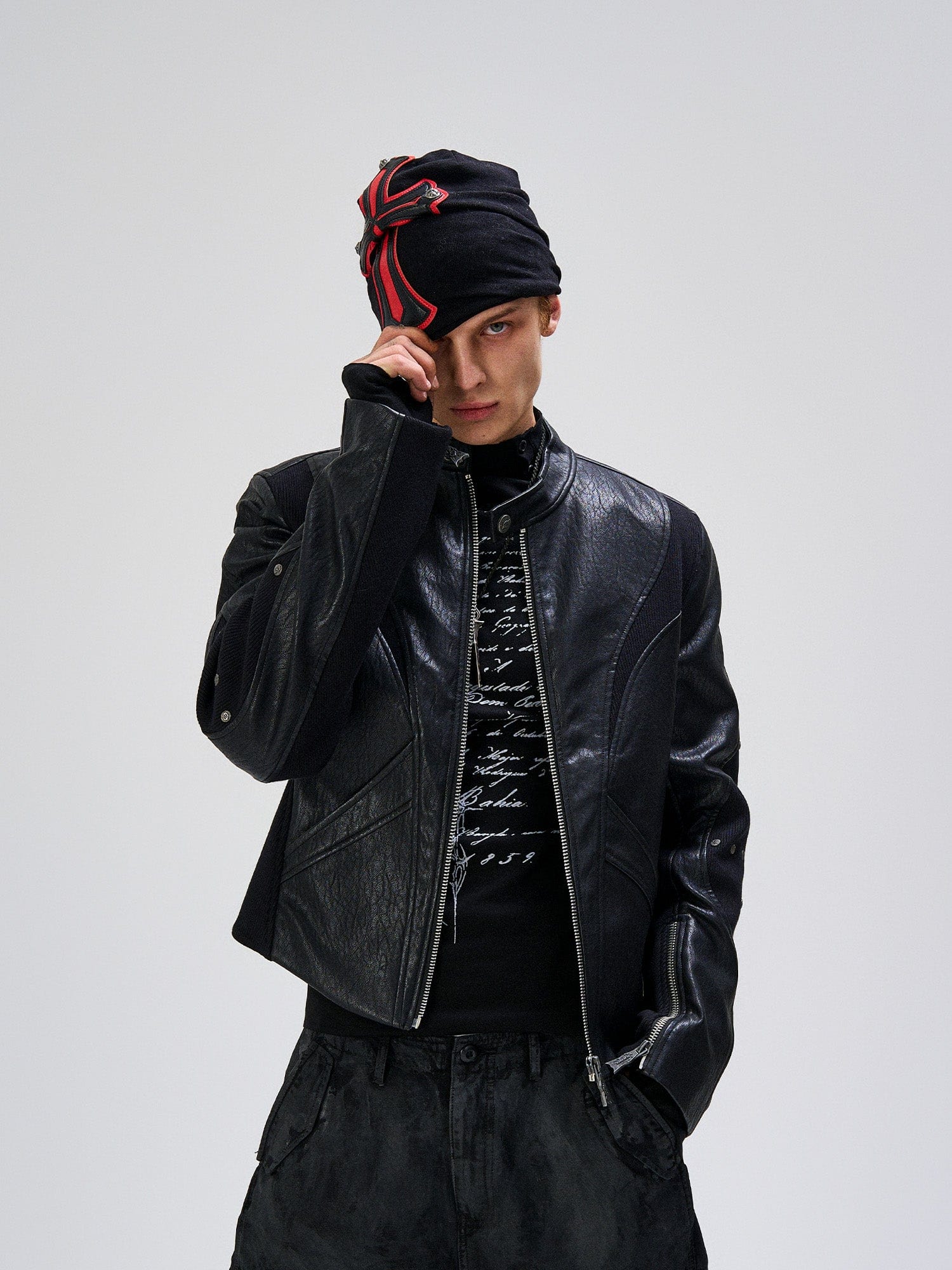 FLYERRER Structured Panel Faux Leather Biker Jacket, premium urban and streetwear designers apparel on PROJECTISR.com, FLYERRER