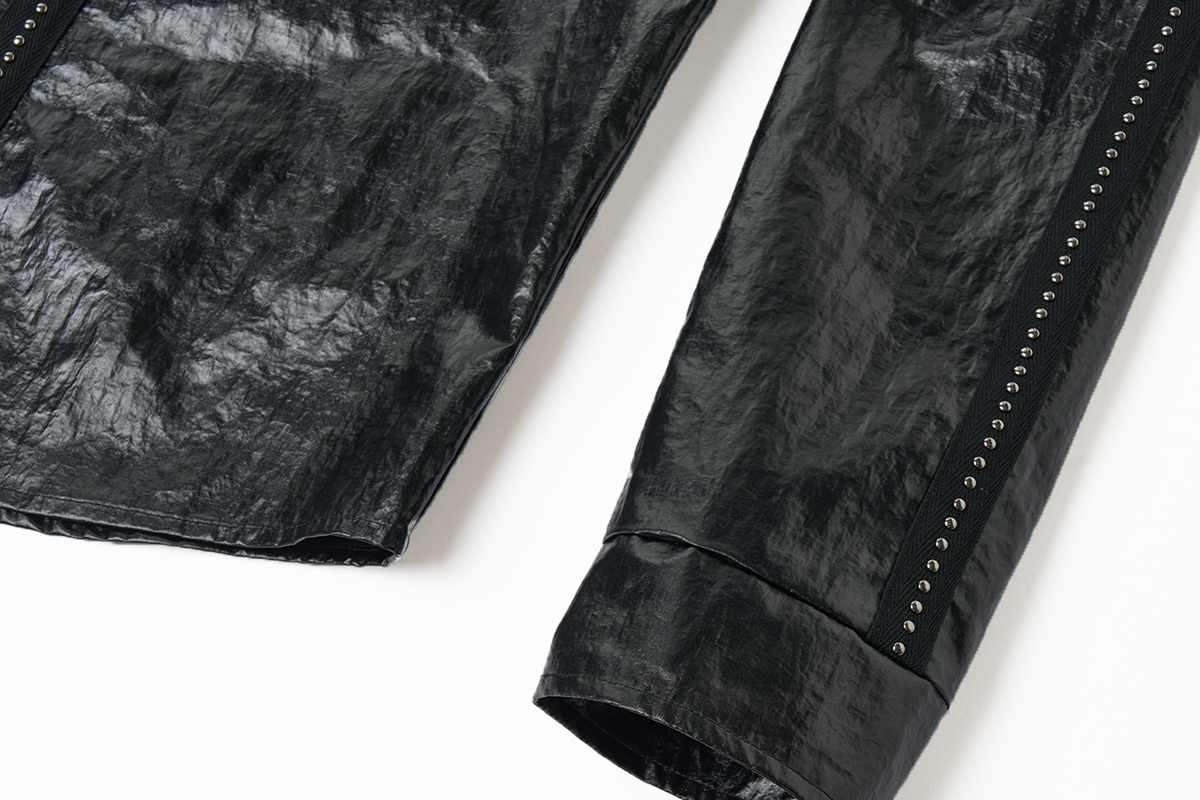 SAXGENWON Rivet Webbing Spliced Coated Long-Sleeve Shirt