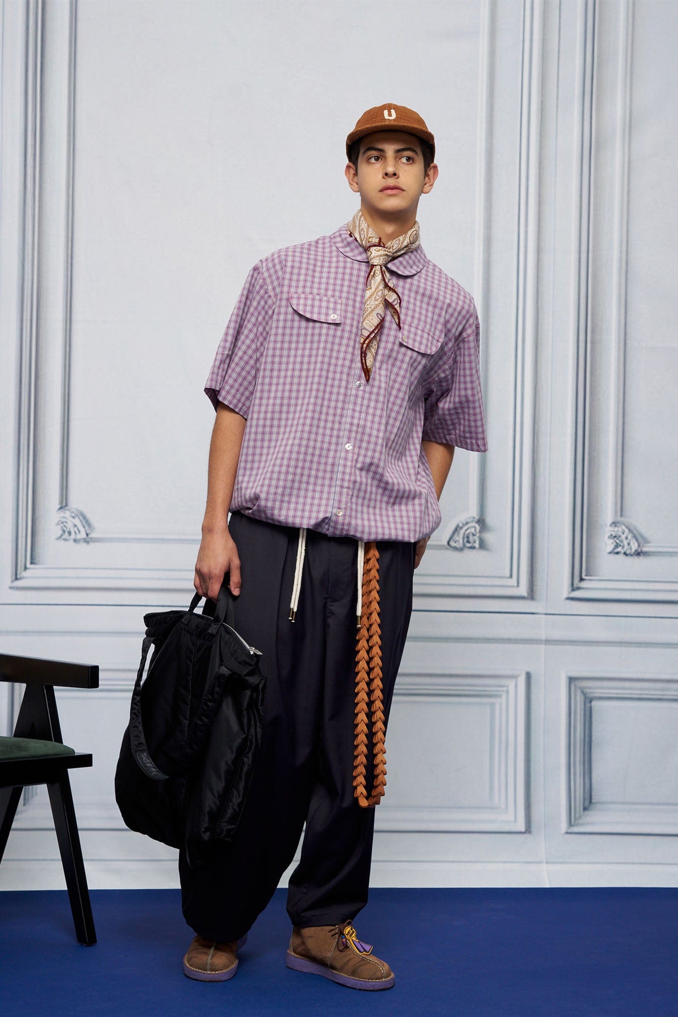 UNLIMITED MOTE Drawstring Hem Plaid Peter Pan Collar Half Shirt, premium urban and streetwear designers apparel on PROJECTISR.com, UNLIMITED MOTE