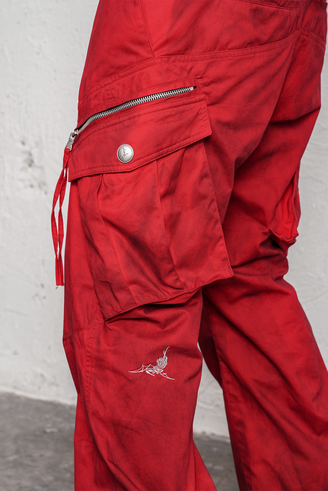 UNDERWATER Burnt Red Dirty-Dyed Moleskin Cargo Pants, premium urban and streetwear designers apparel on PROJECTISR.com, UNDERWATER