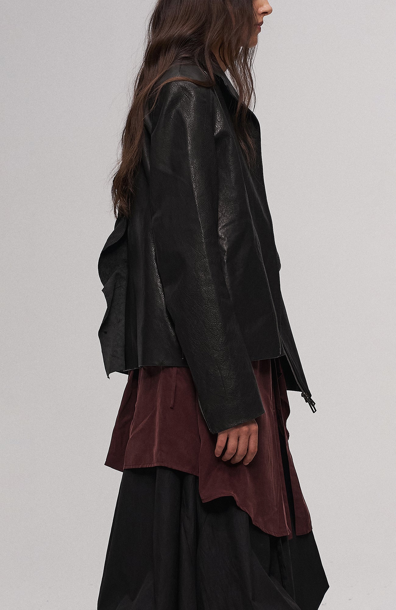 ILNya Nieternite Nifutur Asymmetric Ruffled Leather Biker Jacket